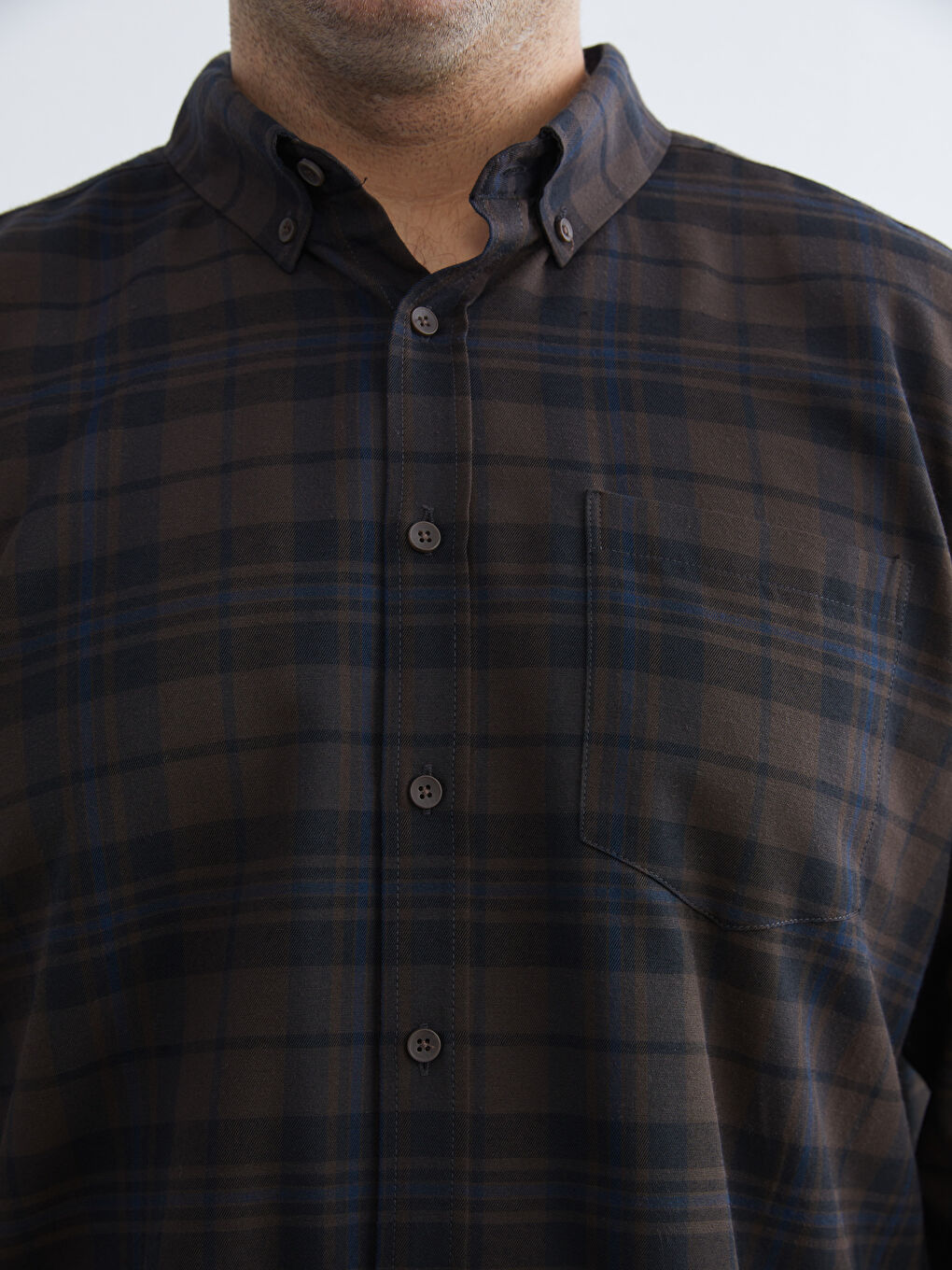 Kahverengi Regular Fit Uzun Kollu Ekose Gabardin Erkek Gömlek-2