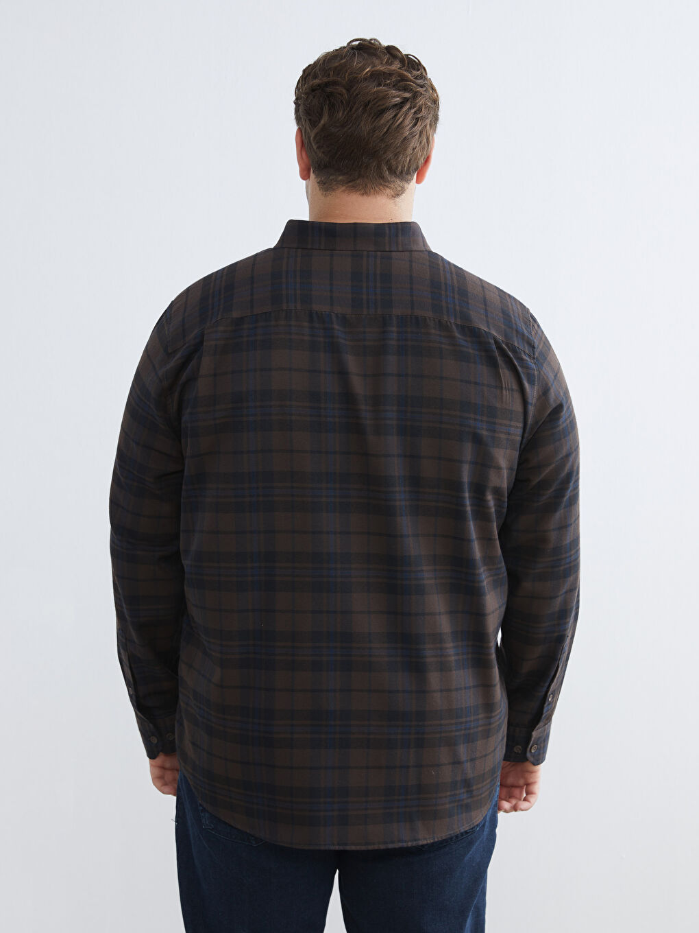 Kahverengi Regular Fit Uzun Kollu Ekose Gabardin Erkek Gömlek-3