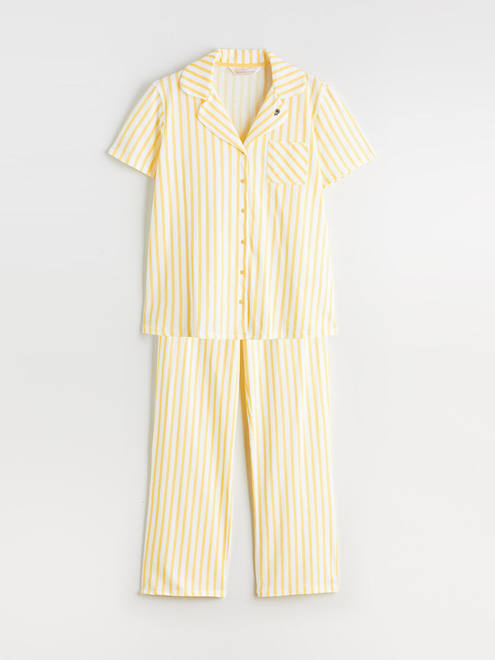 Ekru Gömlek Yaka Çizgili Hamile Pijama Takımı-4