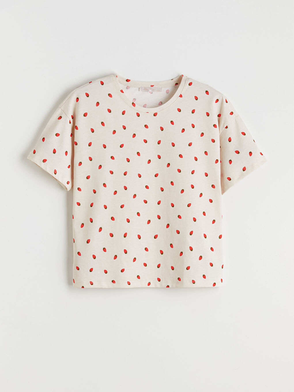 Ekru Bisiklet Yaka Desenli Kadın Pijama Takımı-5