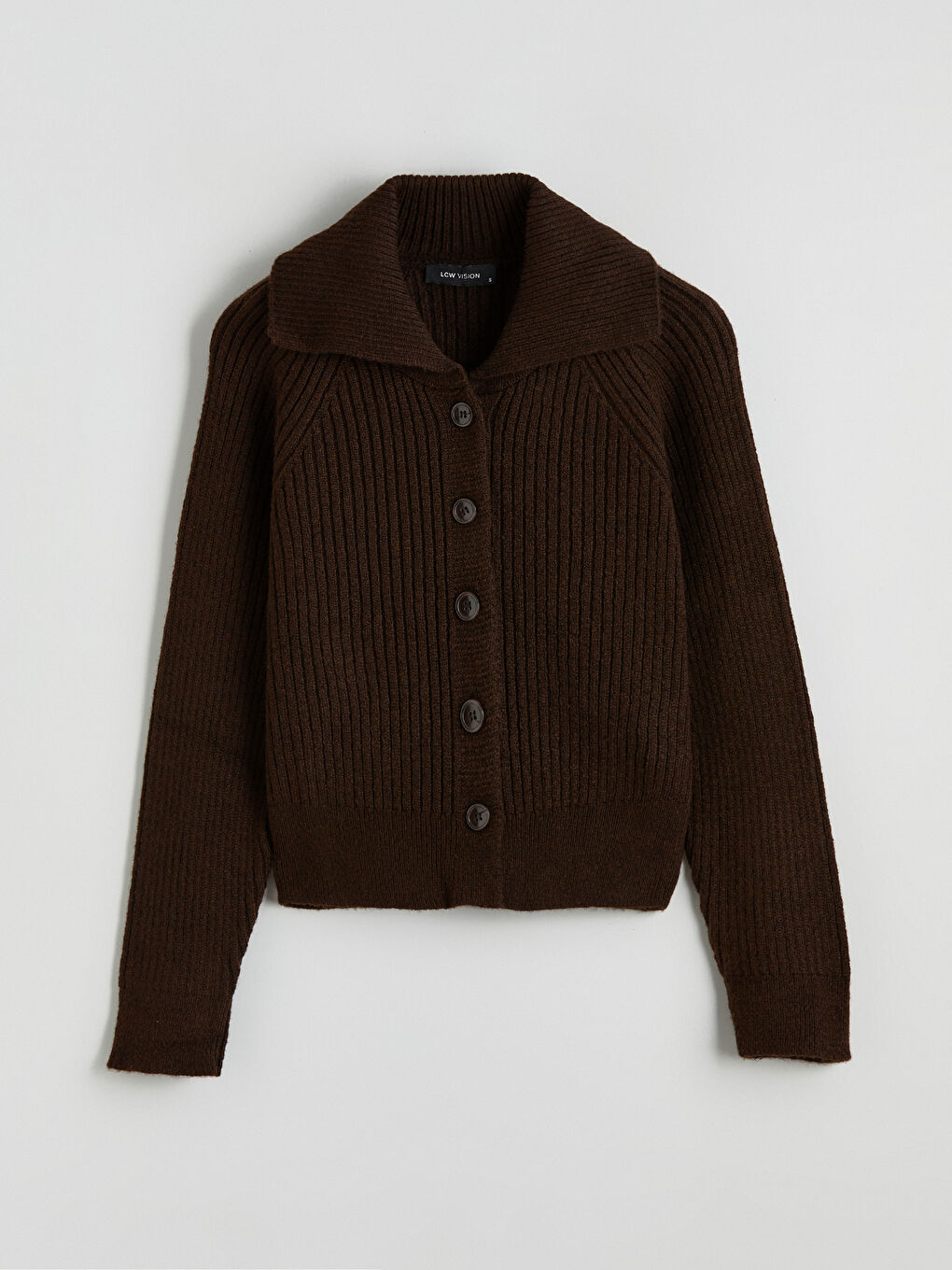 Kahverengi Polo Yaka Kadın Triko Hırka-4