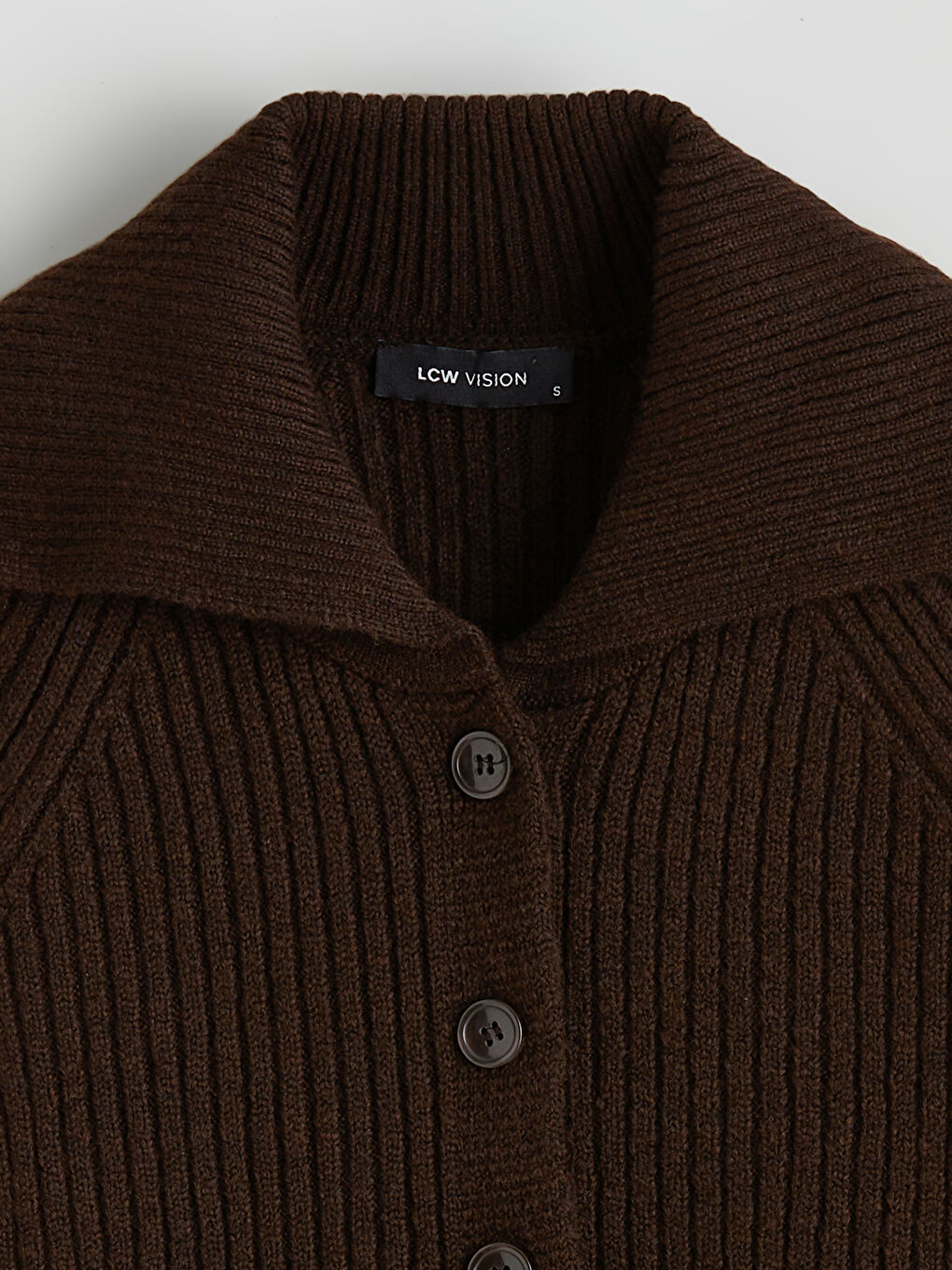 Kahverengi Polo Yaka Kadın Triko Hırka-5