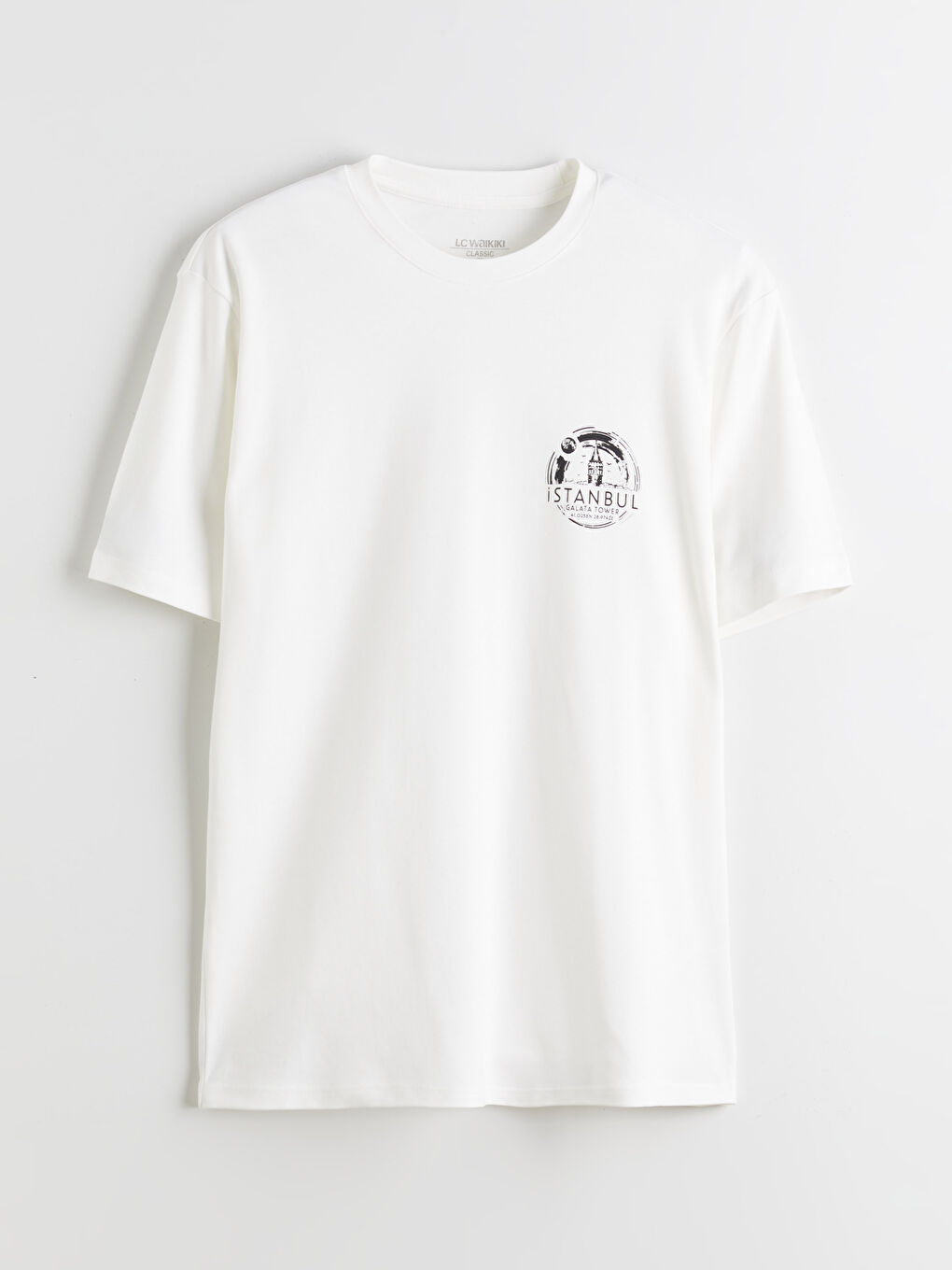 Ekru Bisiklet Yaka İstanbul Baskılı Erkek Tişört-4
