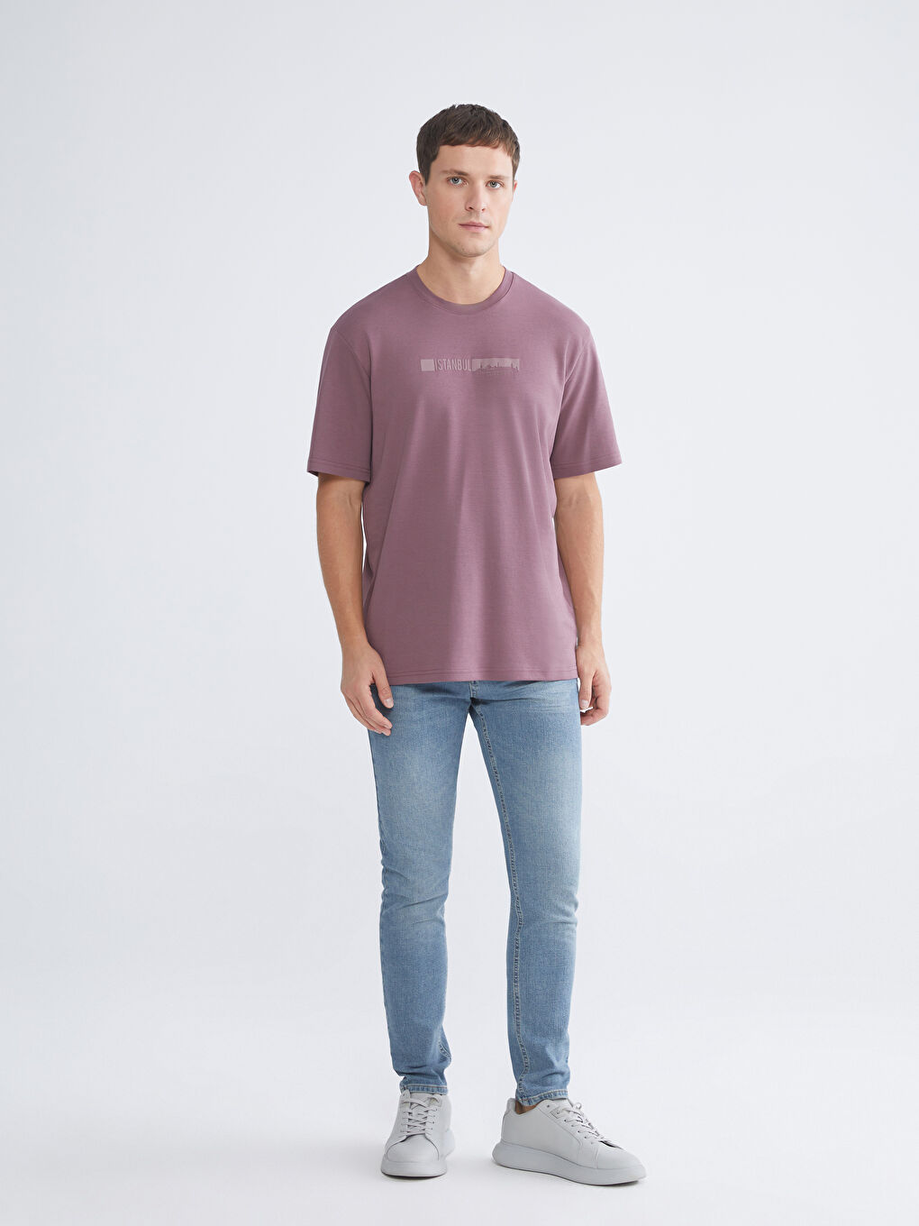 Mürdüm Bisiklet Yaka Baskılı Erkek Tişört-1