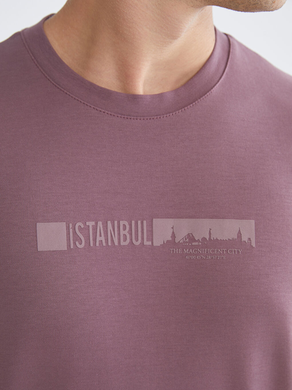 Mürdüm Bisiklet Yaka Baskılı Erkek Tişört-2