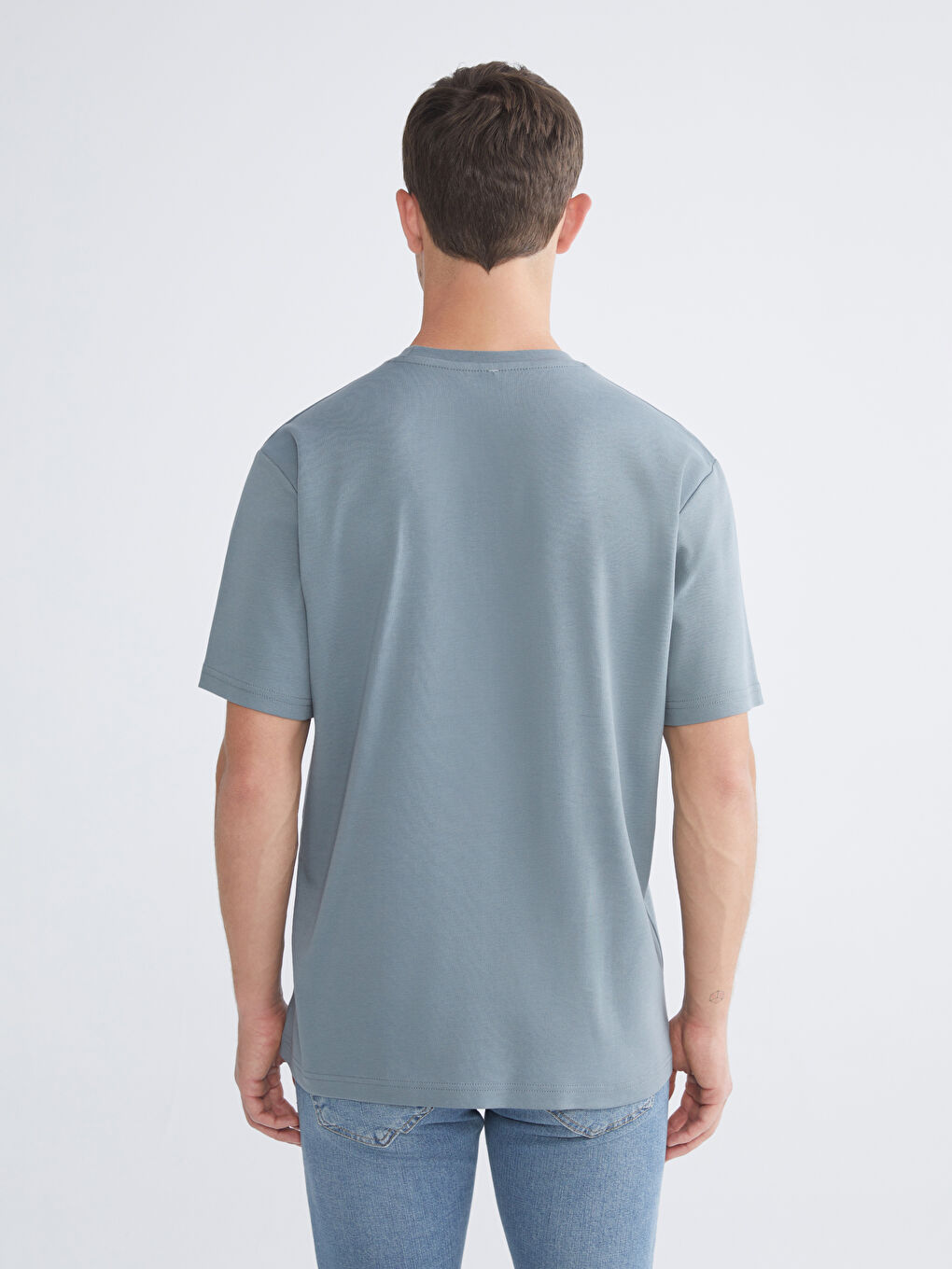 İndigo Bisiklet Yaka Baskılı Erkek Tişört-3