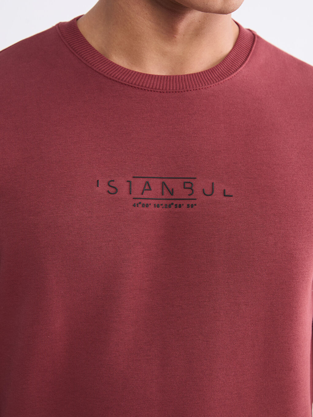 Kırmızı Bisiklet Yaka Baskılı Erkek Sweatshirt-2