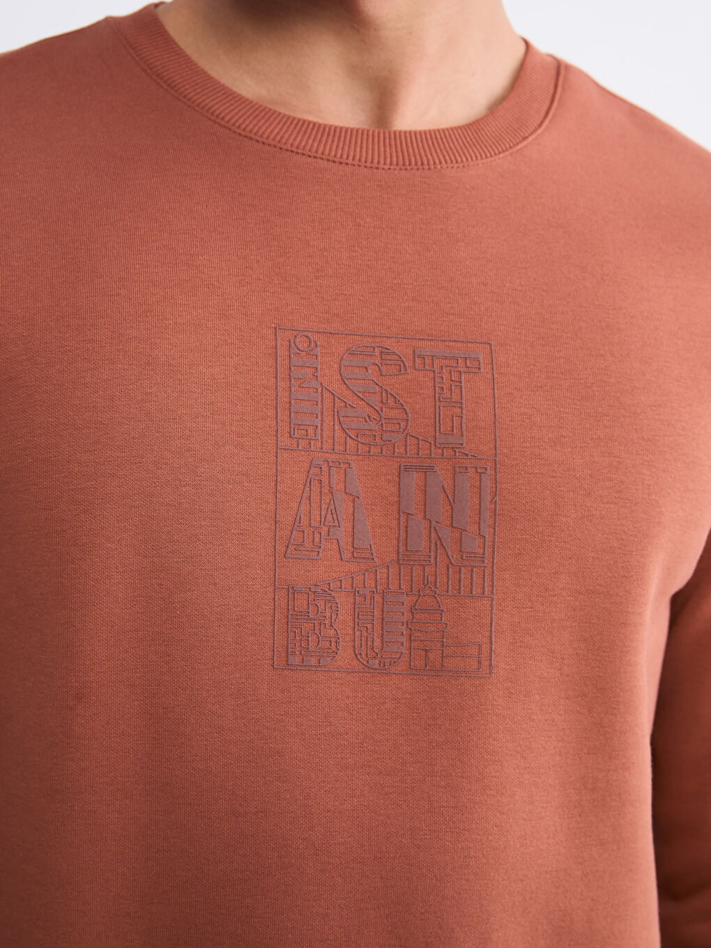 Kahverengi Bisiklet Yaka Baskılı Erkek Sweatshirt-2