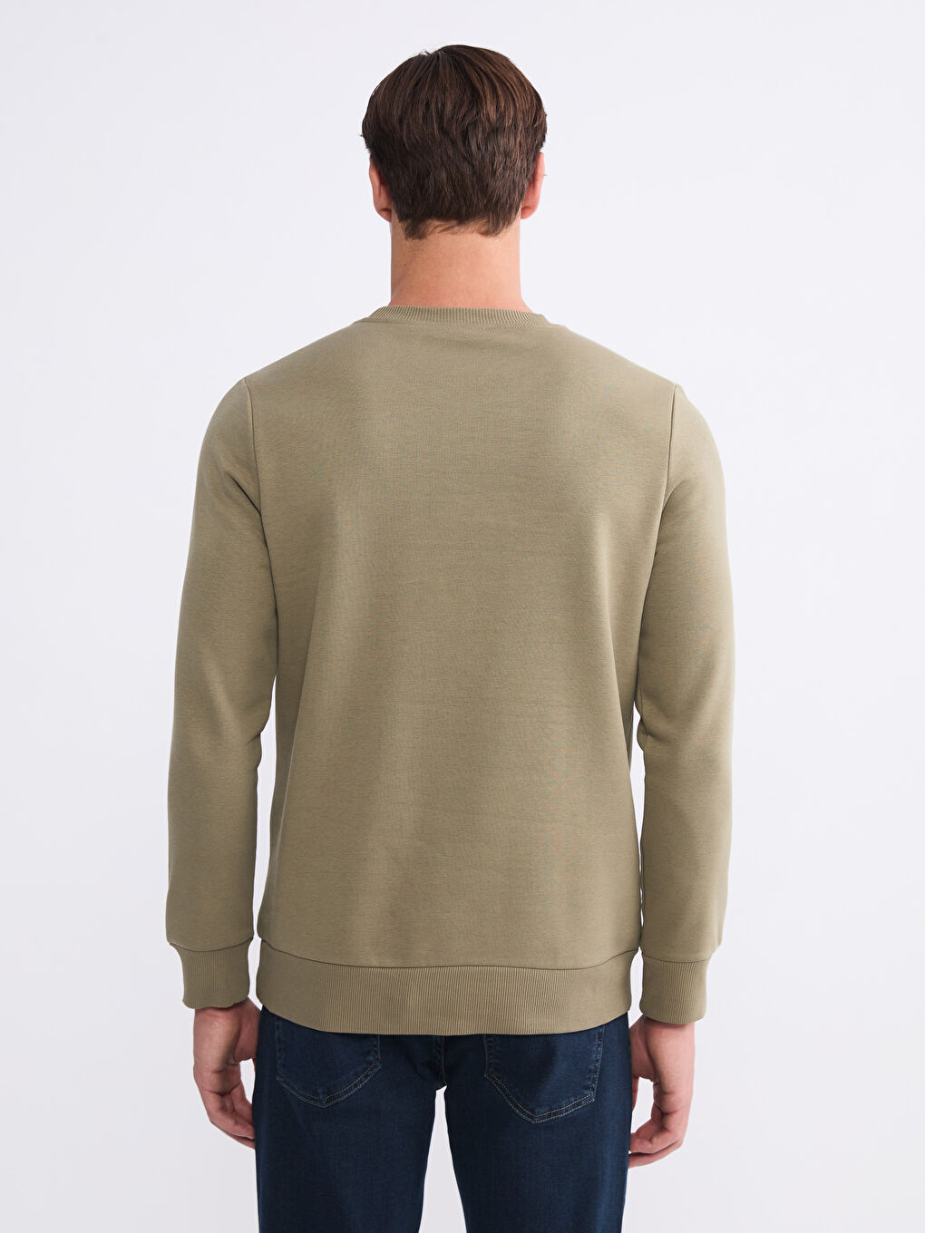 Haki Bisiklet Yaka Baskılı Erkek Sweatshirt-3