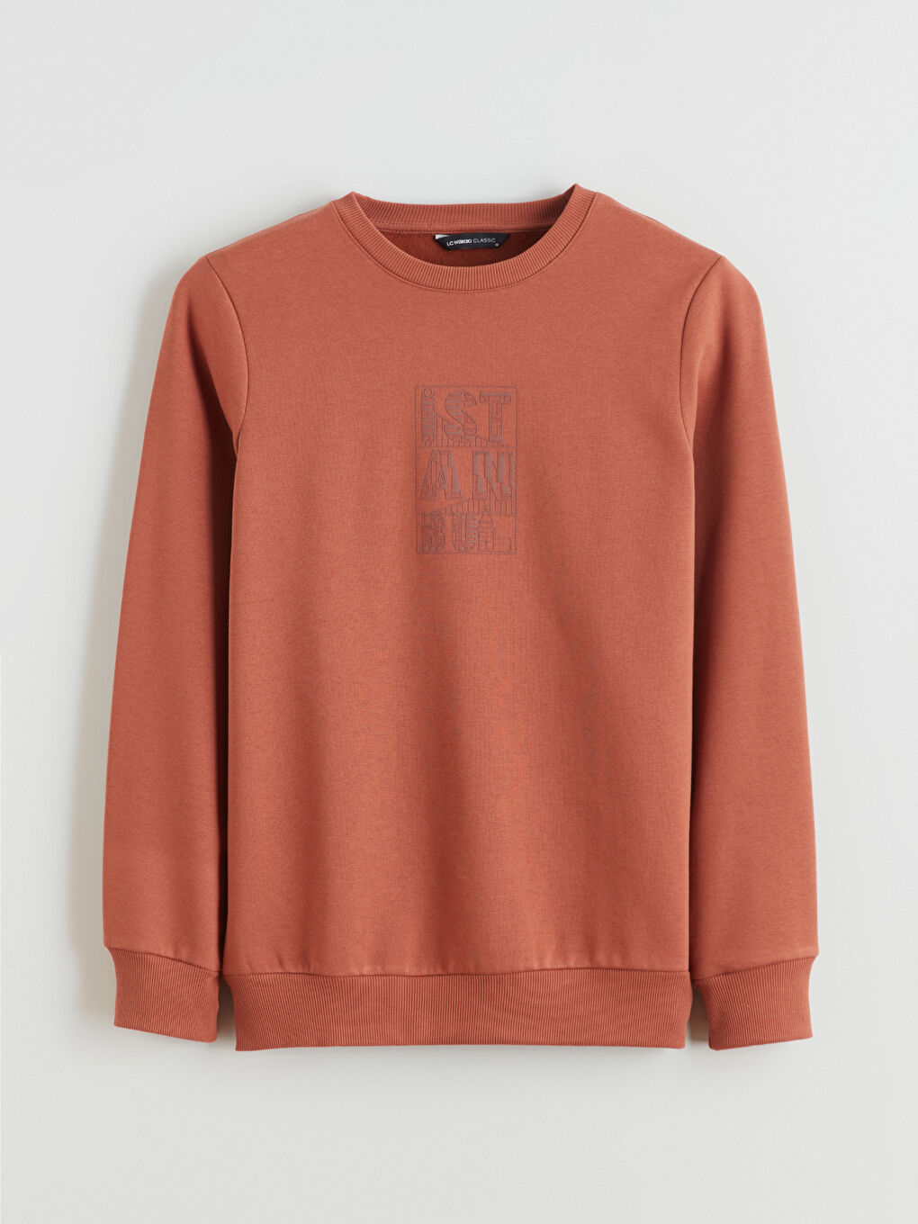 Kahverengi Bisiklet Yaka Baskılı Erkek Sweatshirt-4