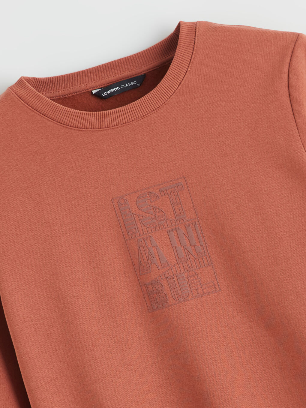 Kahverengi Bisiklet Yaka Baskılı Erkek Sweatshirt-5