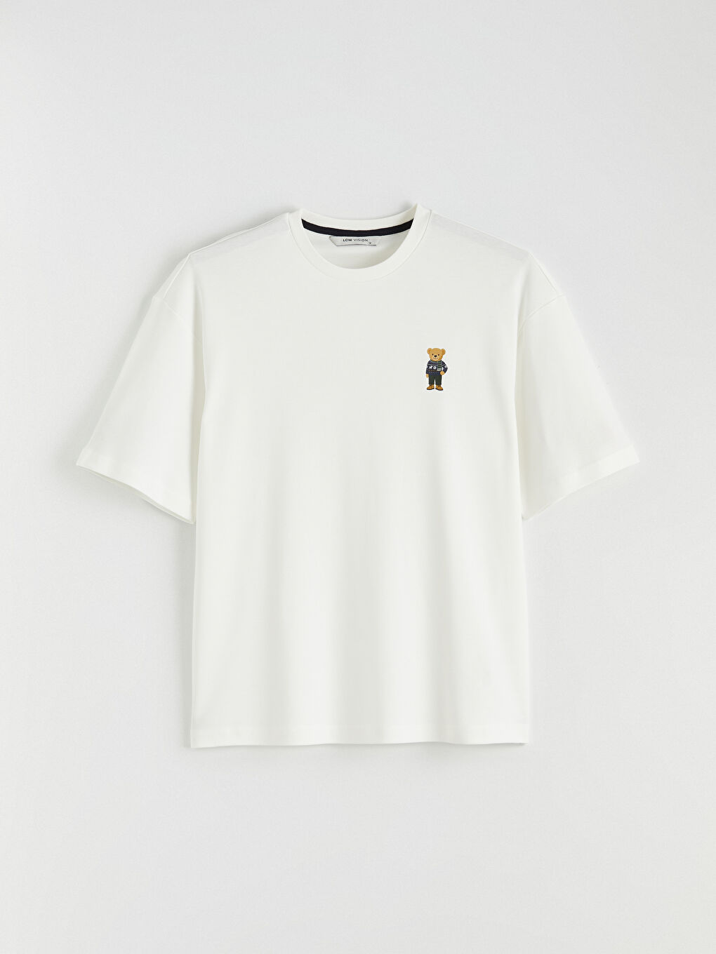 Ekru Bisiklet Yaka Ayı Teddy Baskılı Erkek Tişört-4