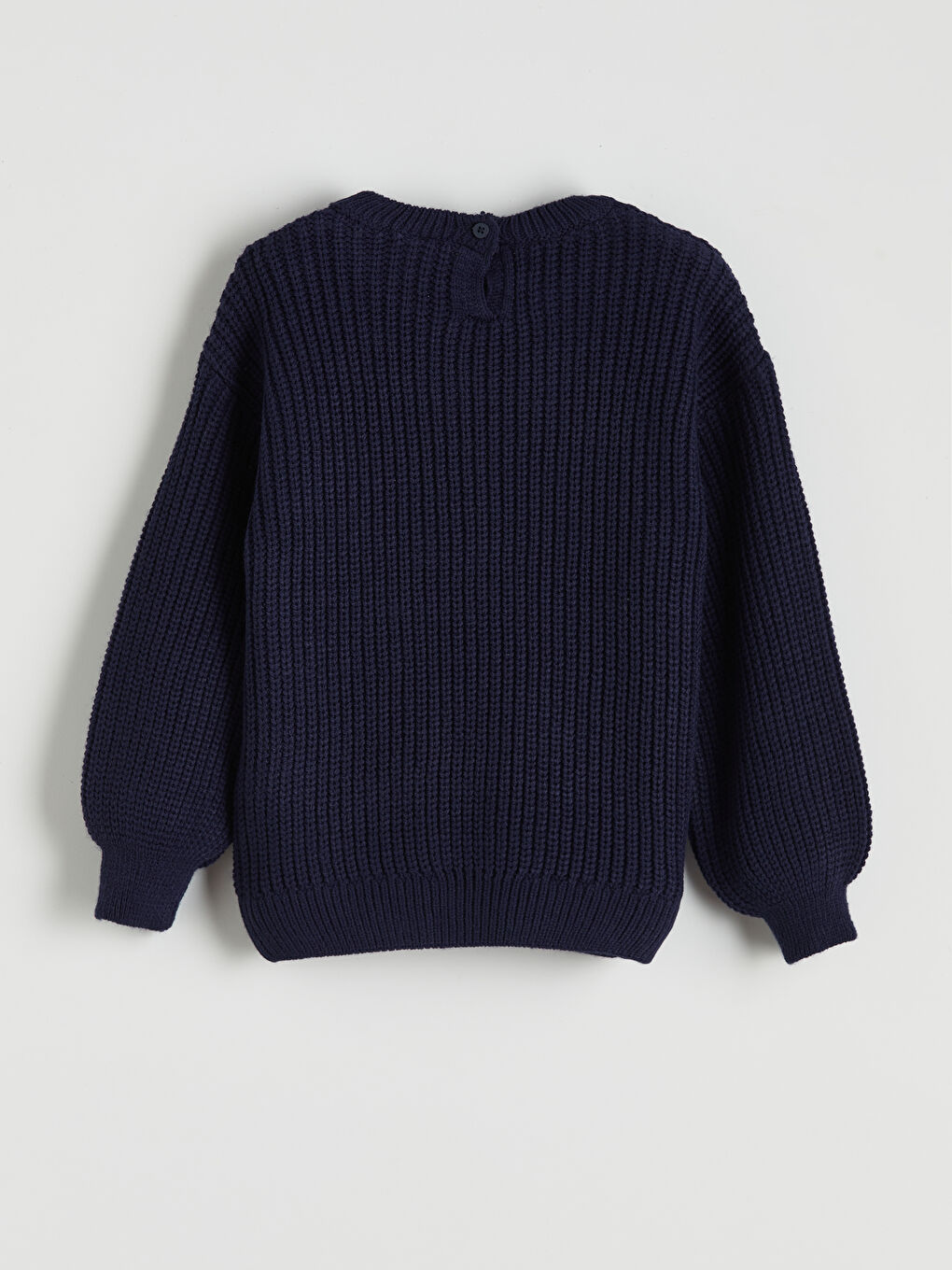 Lacivert Bisiklet Yaka Nakışlı Kız Çocuk Triko Kazak-1