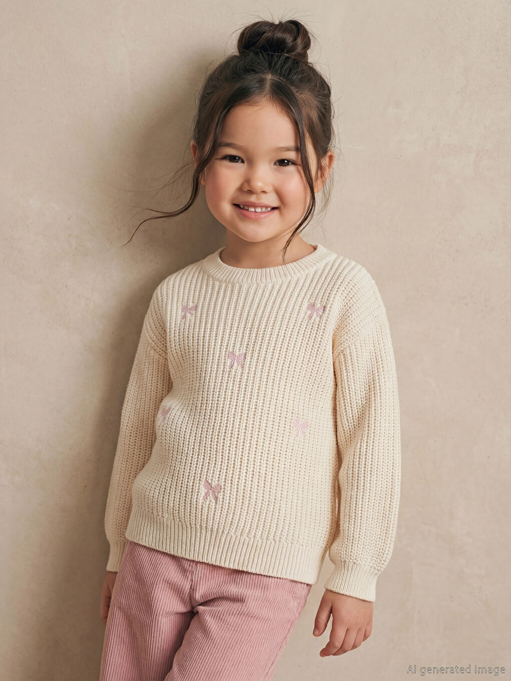 Crew Neck Bow Girls' Knitwear Sweater