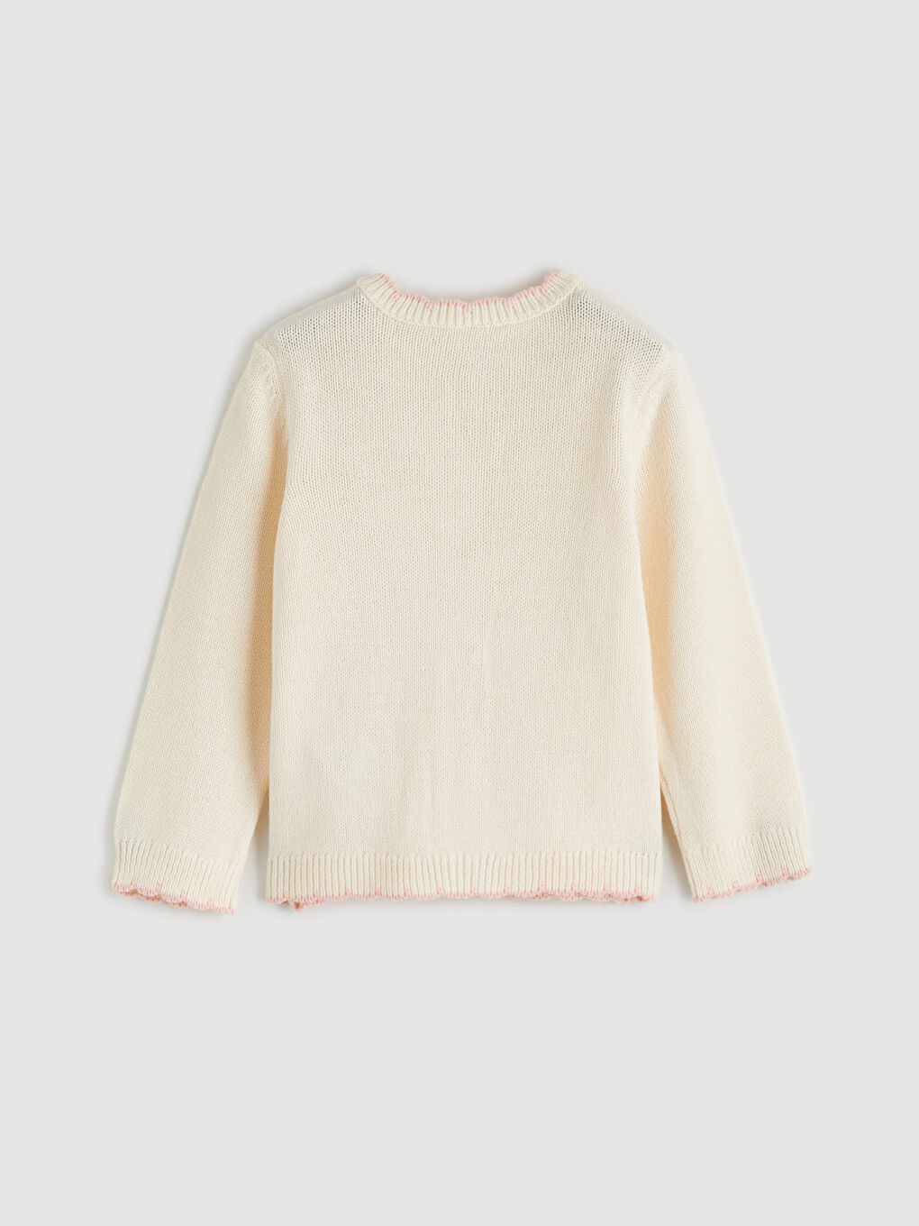 Ekru Standart Kalıp Kız Çocuk Nakışlı Triko Hırka-1