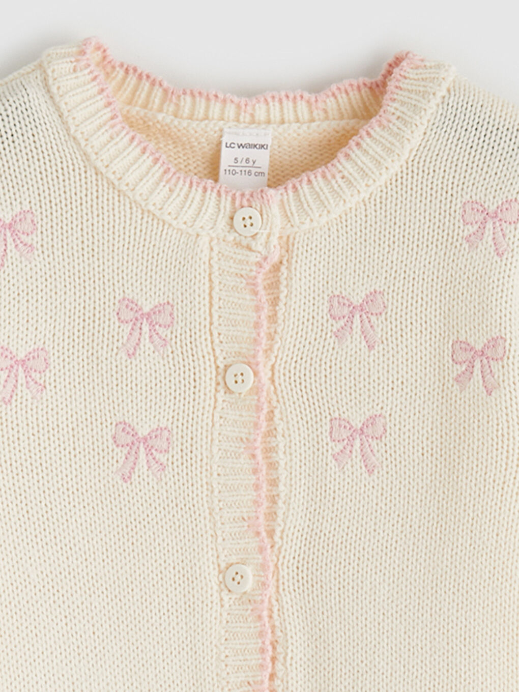 Ekru Standart Kalıp Kız Çocuk Nakışlı Triko Hırka-2