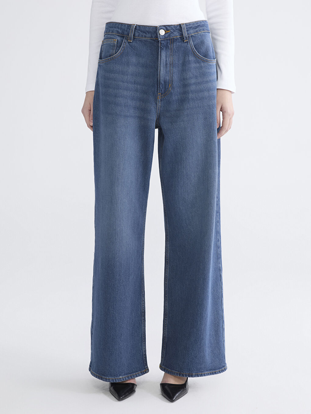 İndigo Wideleg Kadın Jean Pantolon-1