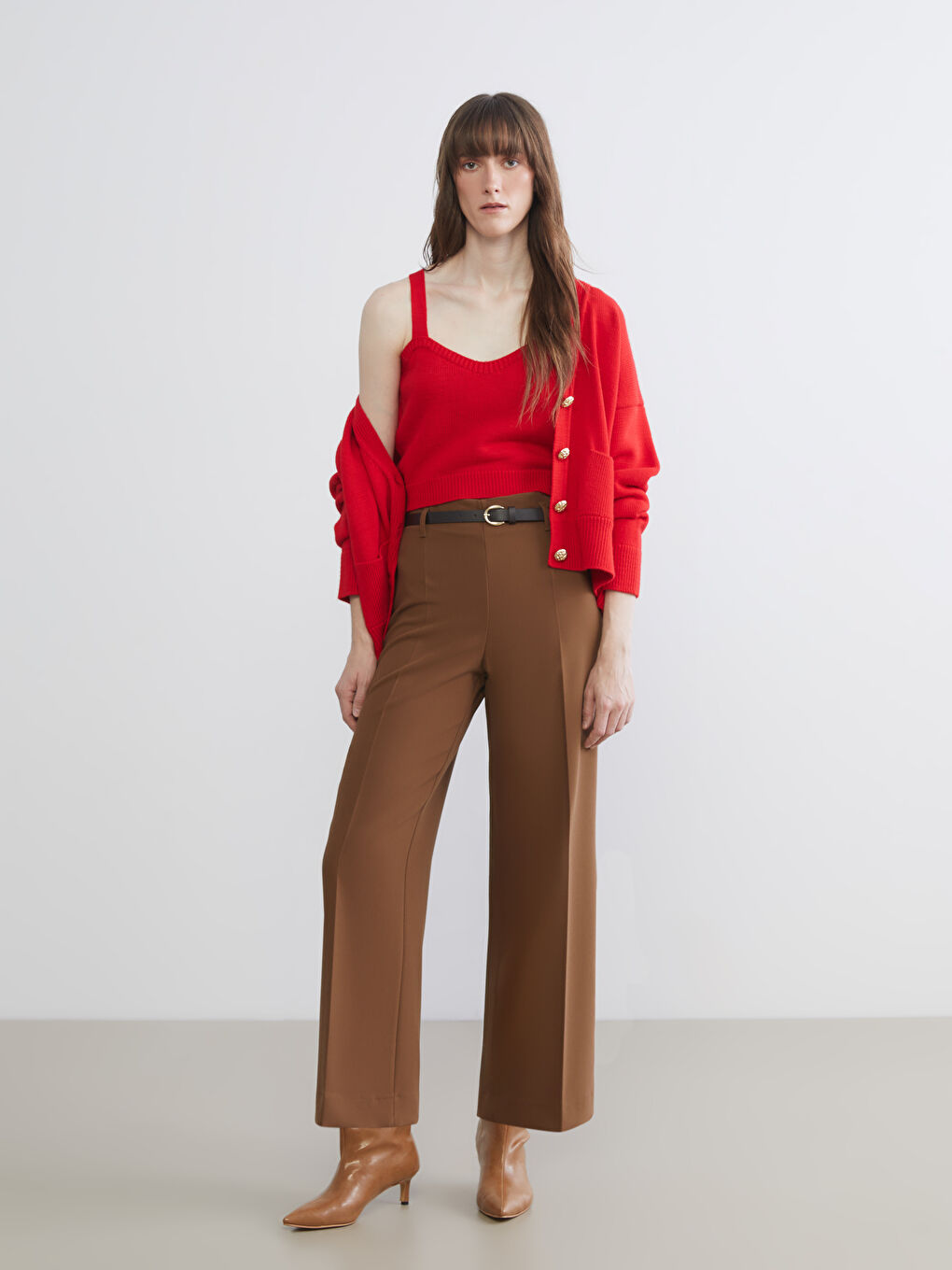 Kırmızı Kalp Yaka Kadın Triko Crop-3