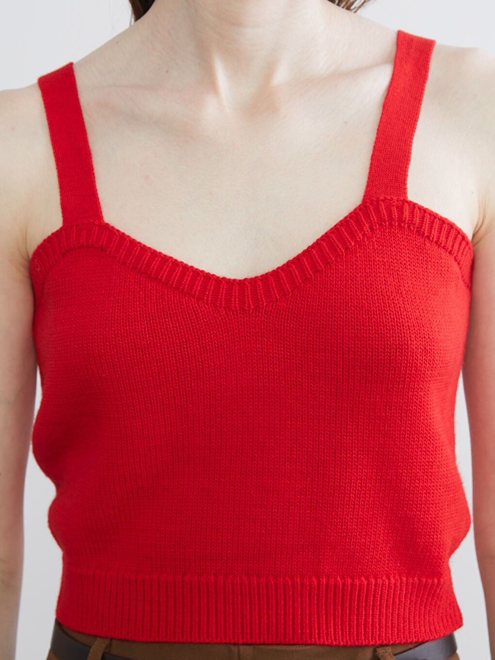 Kırmızı Kalp Yaka Kadın Triko Crop-5