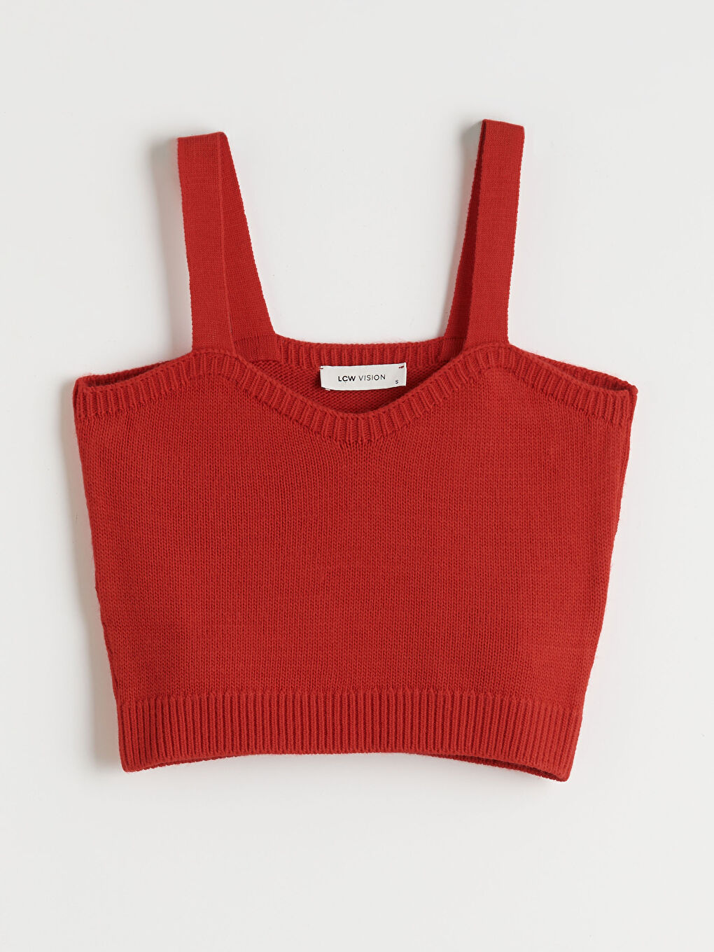 Kırmızı Kalp Yaka Kadın Triko Crop-8