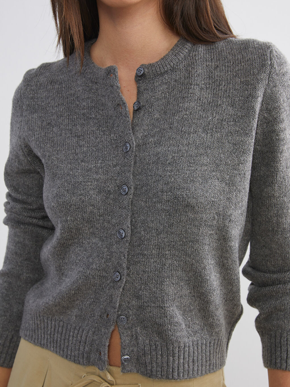 Antrasit Bisiklet Yaka Kadın Triko Hırka-2