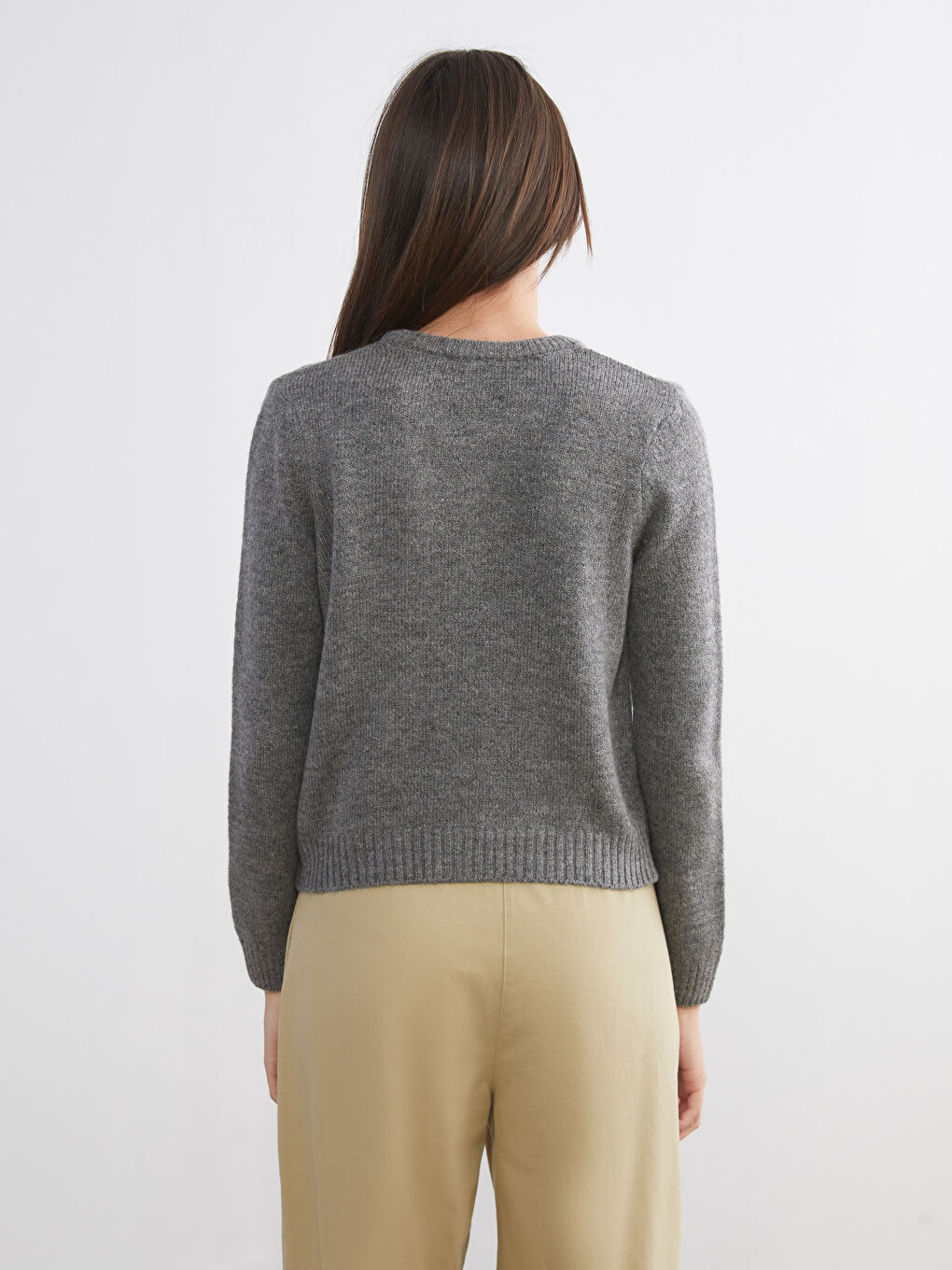 Antrasit Bisiklet Yaka Kadın Triko Hırka-3