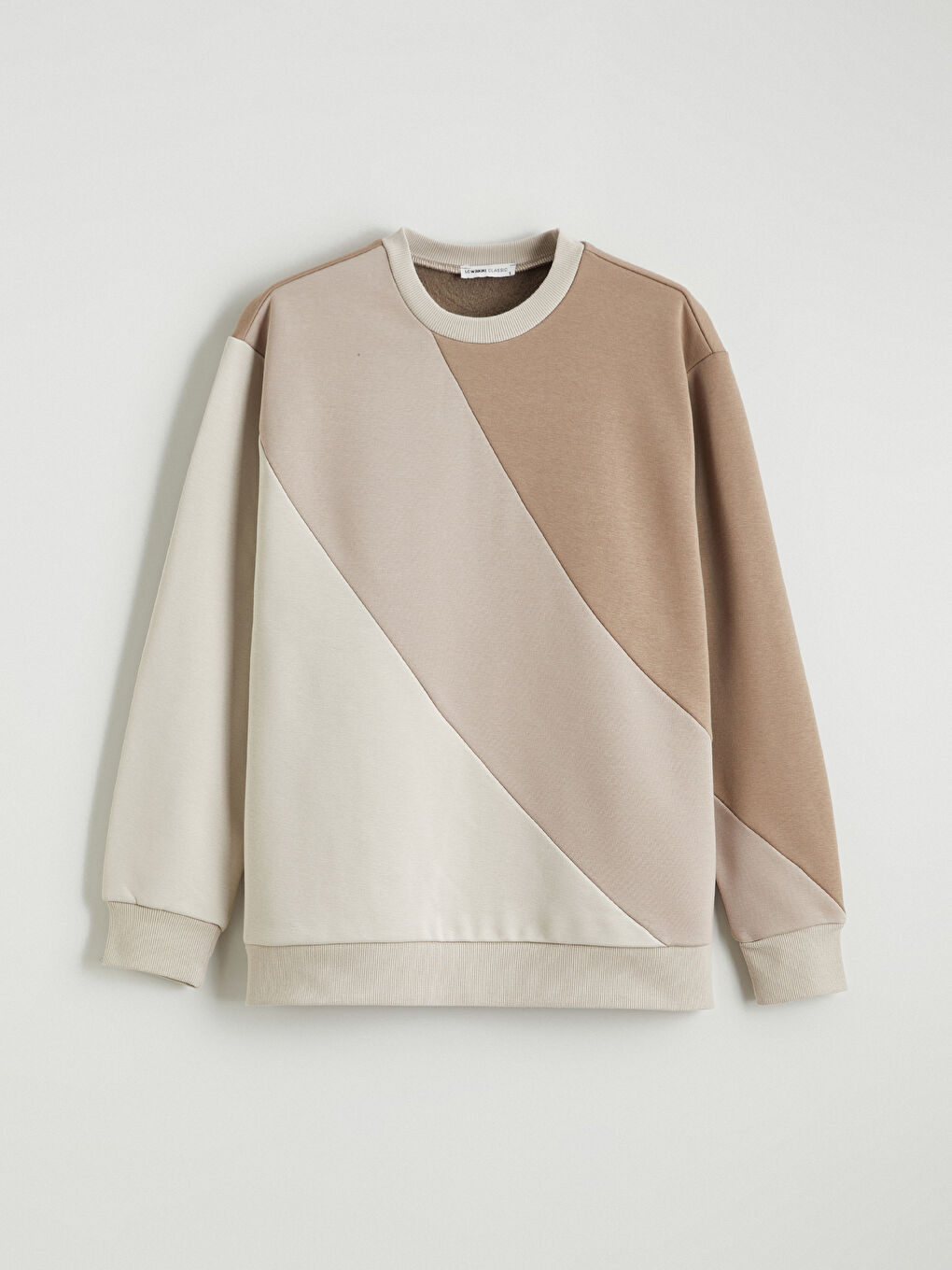 Kahverengi Renk Bloklu Oversize Kadın Sweatshirt-4