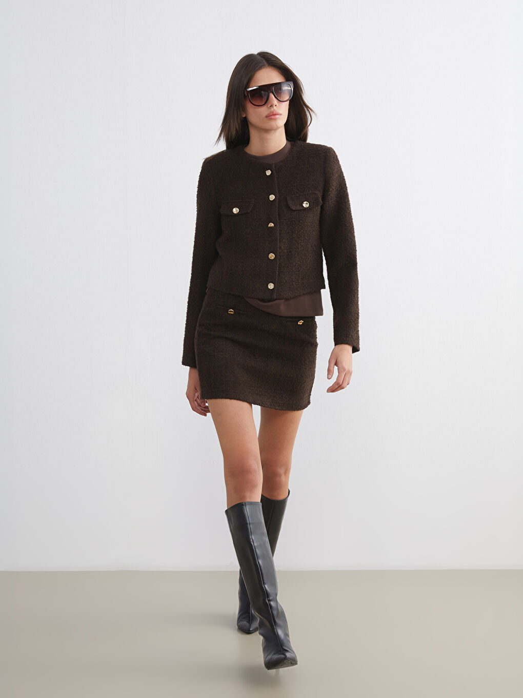 High Waisted Zippered Plaid A Form Mini Tweed Skirt