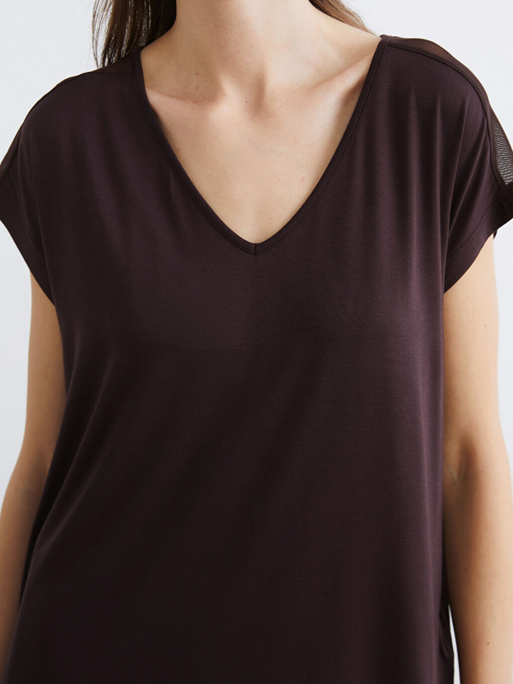 Kahverengi V Yaka Kadın Pijama Takım-2