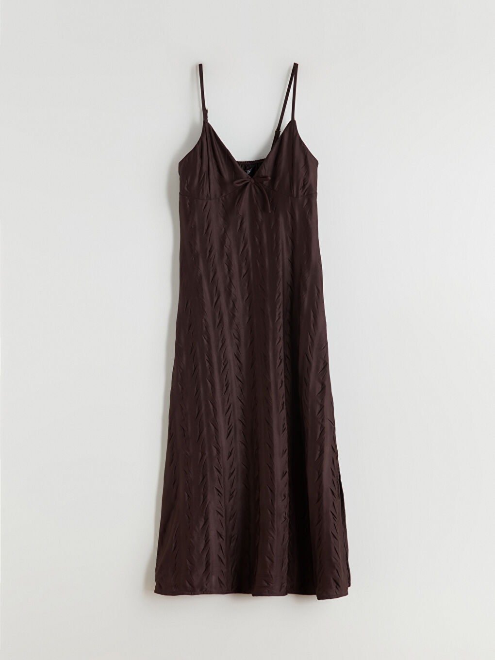 Kahverengi V Yaka Desenli Askılı Kadın Fantezi Gecelik-4