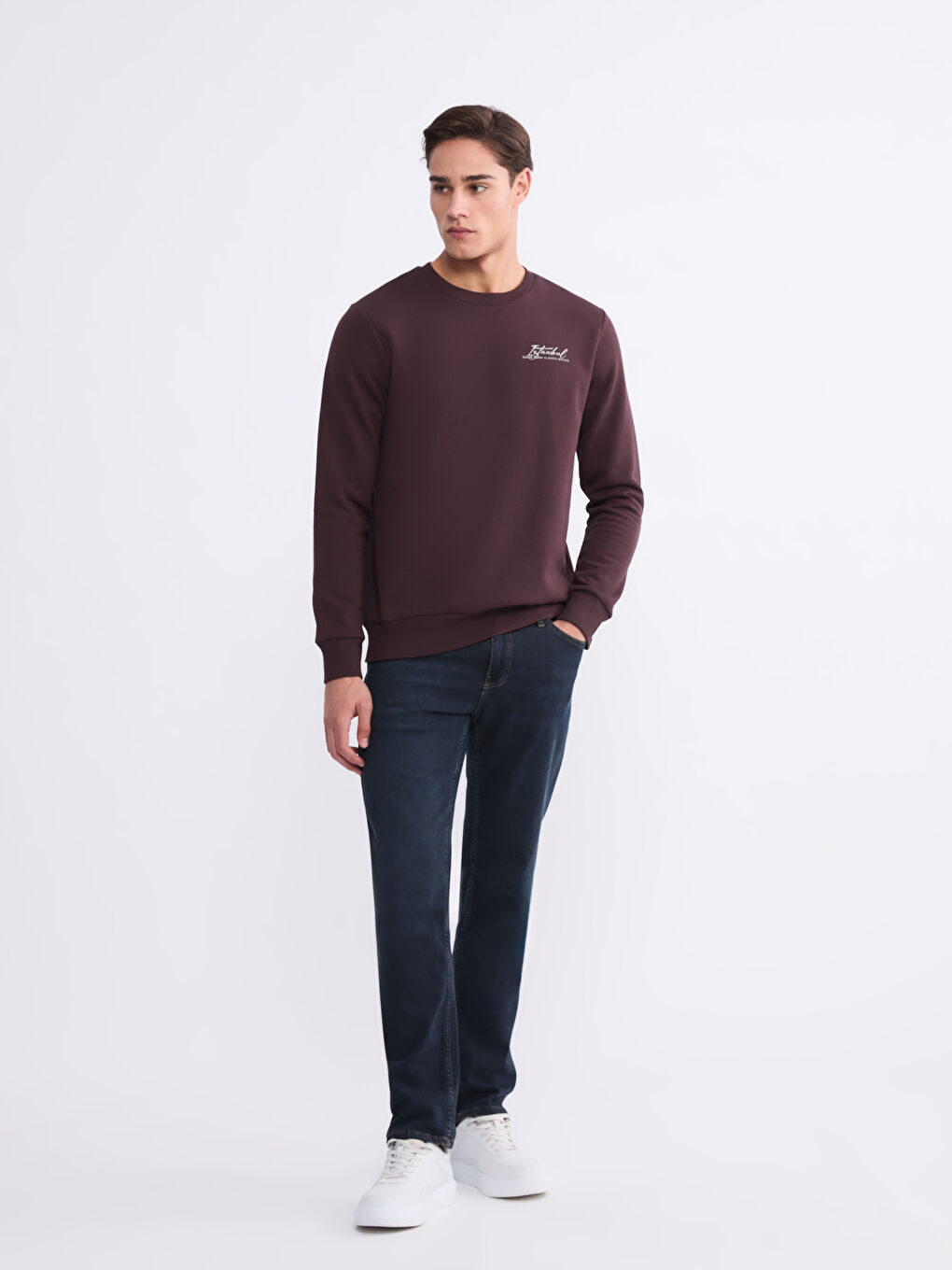 Mürdüm Bisiklet Yaka Baskılı Erkek Sweatshirt-1