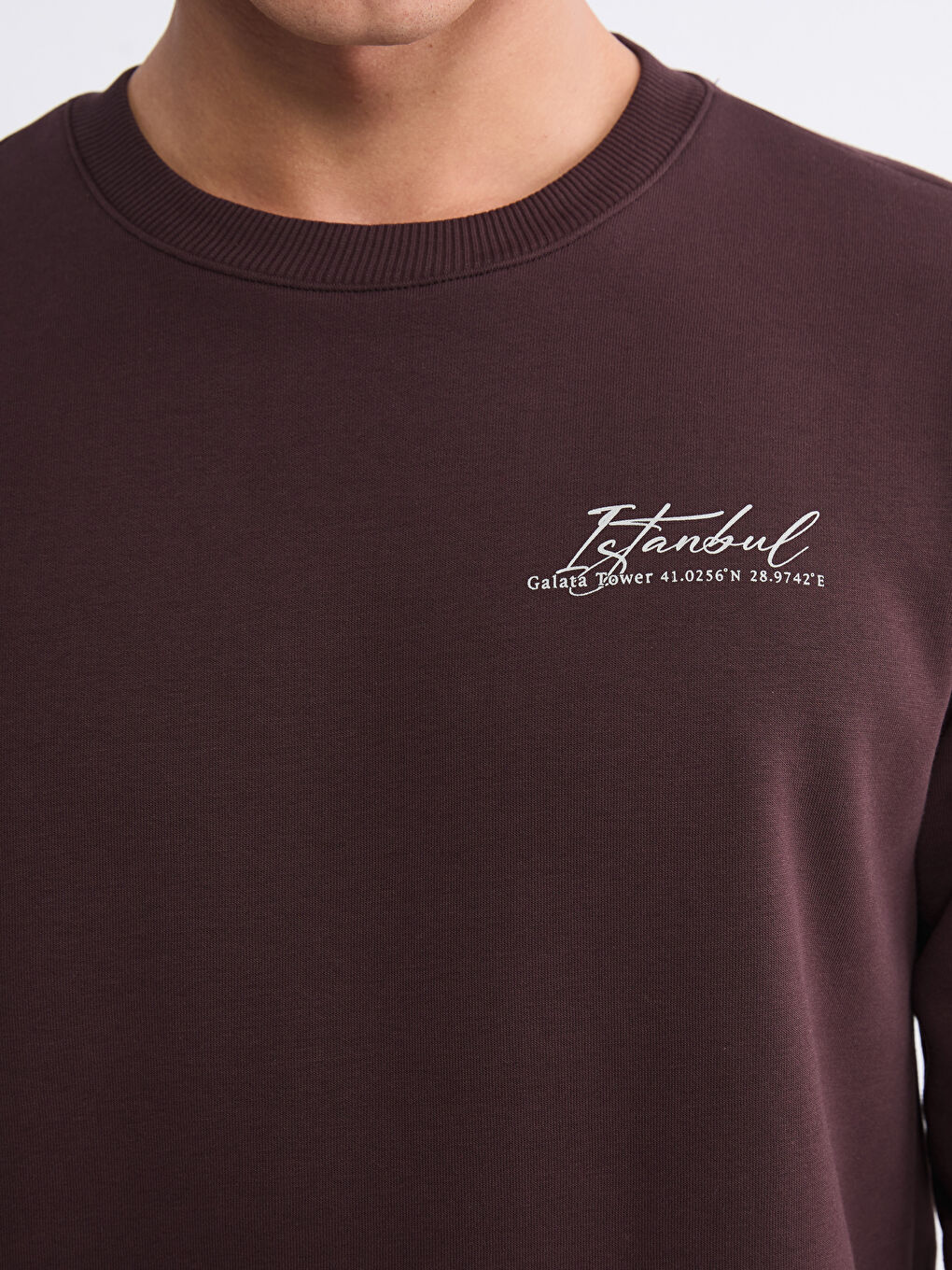 Mürdüm Bisiklet Yaka Baskılı Erkek Sweatshirt-2