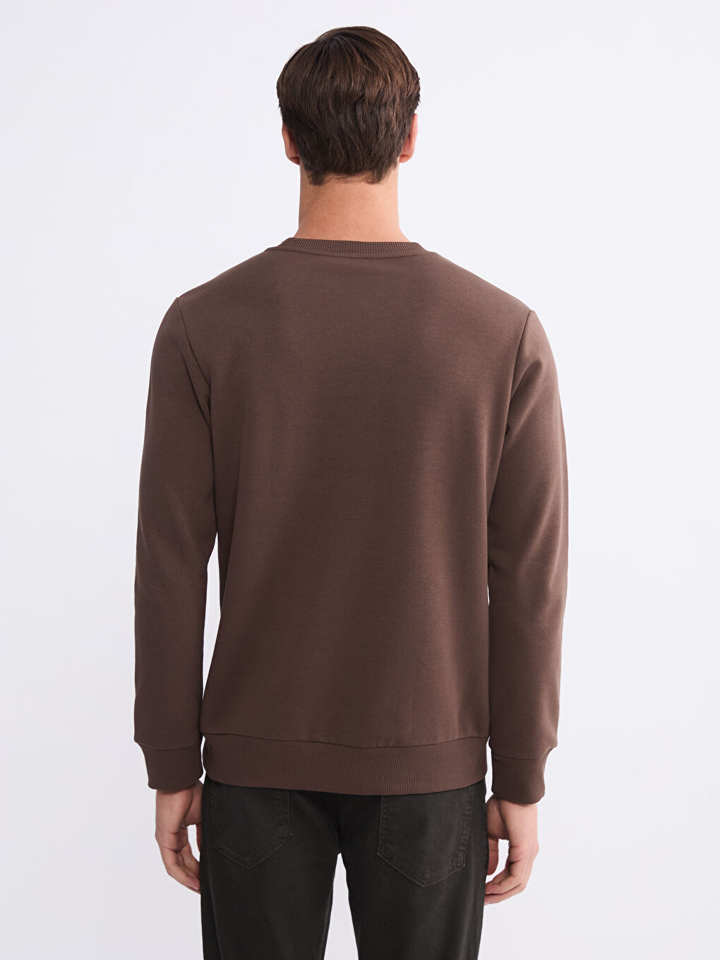 Kahverengi Bisiklet Yaka Baskılı Erkek Sweatshirt-3