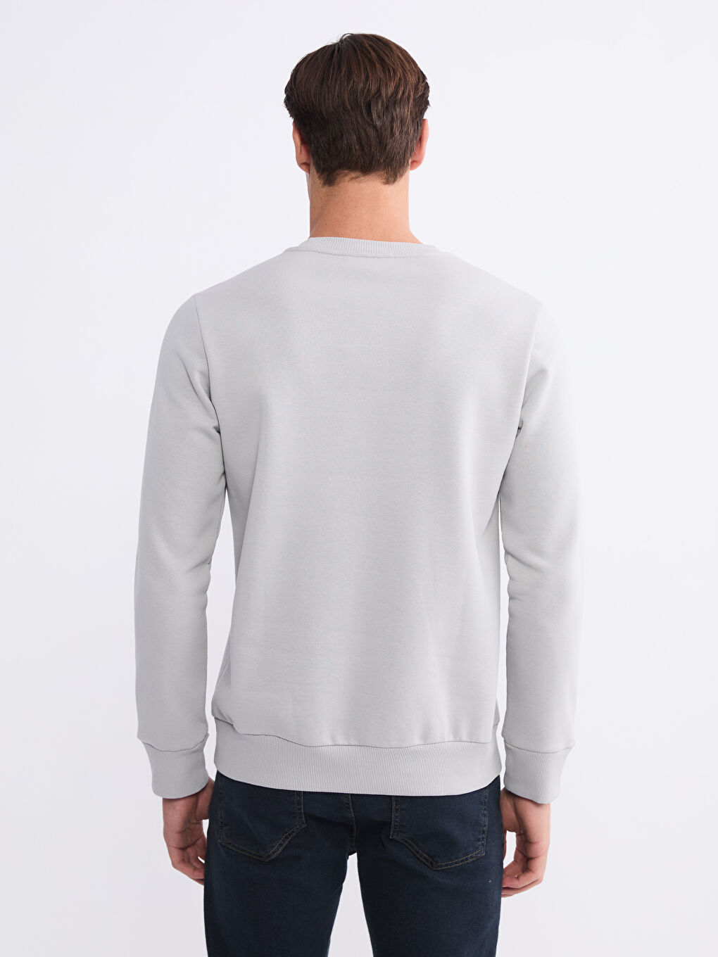 Gri Bisiklet Yaka Baskılı Erkek Sweatshirt-3