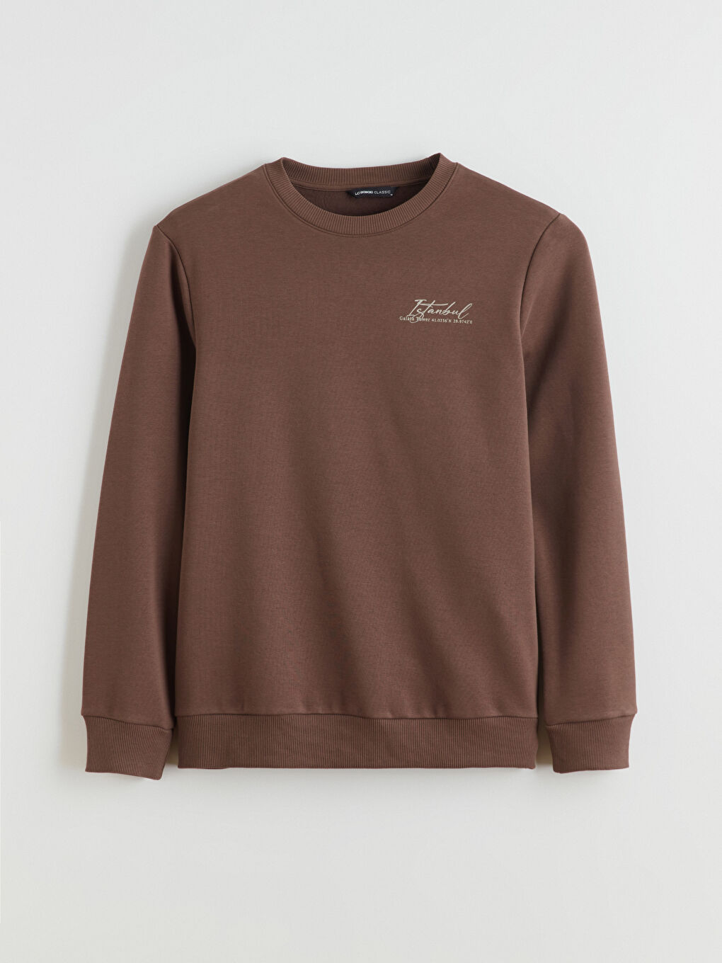 Kahverengi Bisiklet Yaka Baskılı Erkek Sweatshirt-4