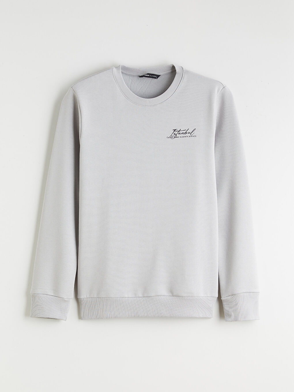 Gri Bisiklet Yaka Baskılı Erkek Sweatshirt-4