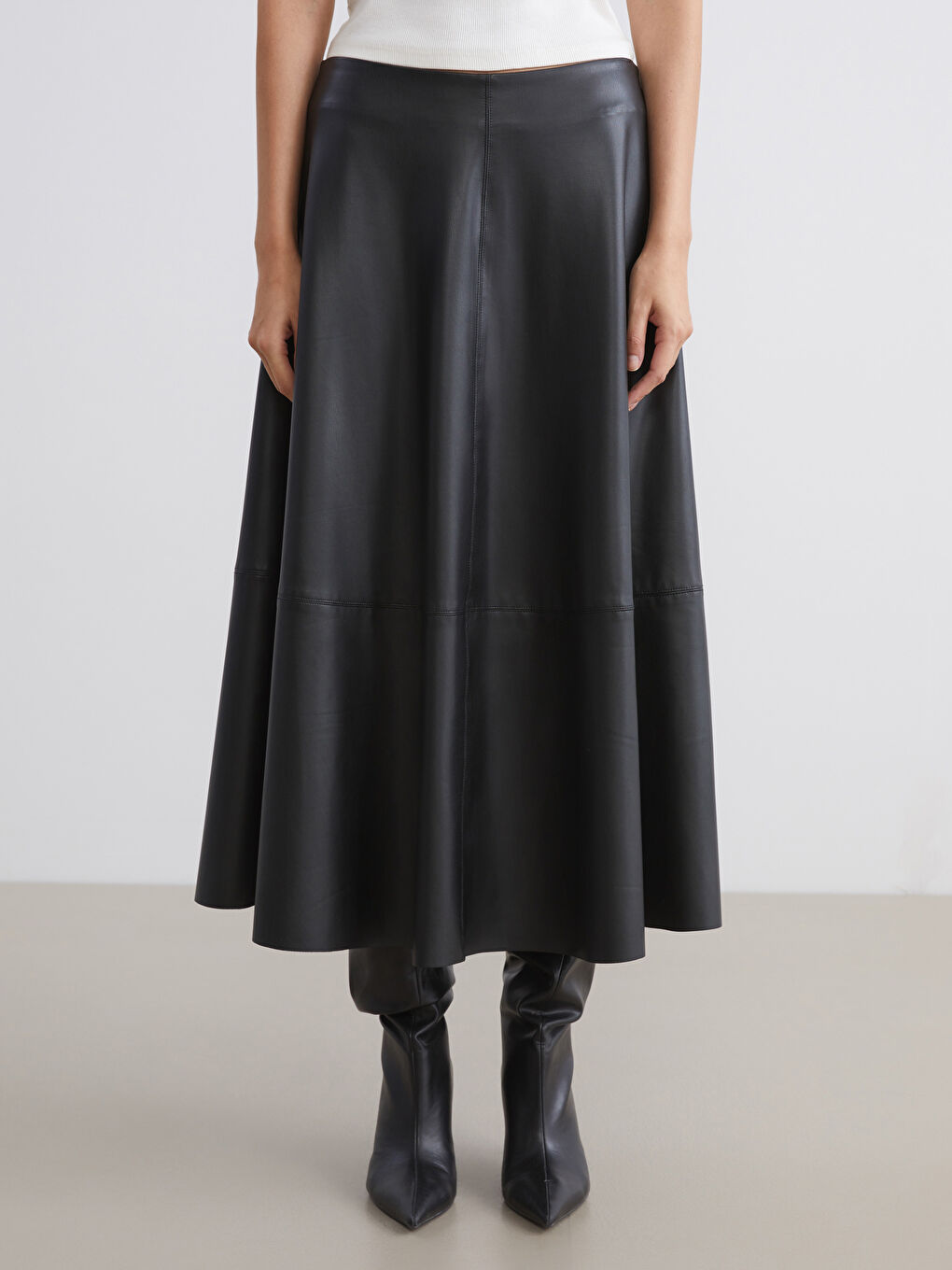 Leather Look Flared Skirt-1