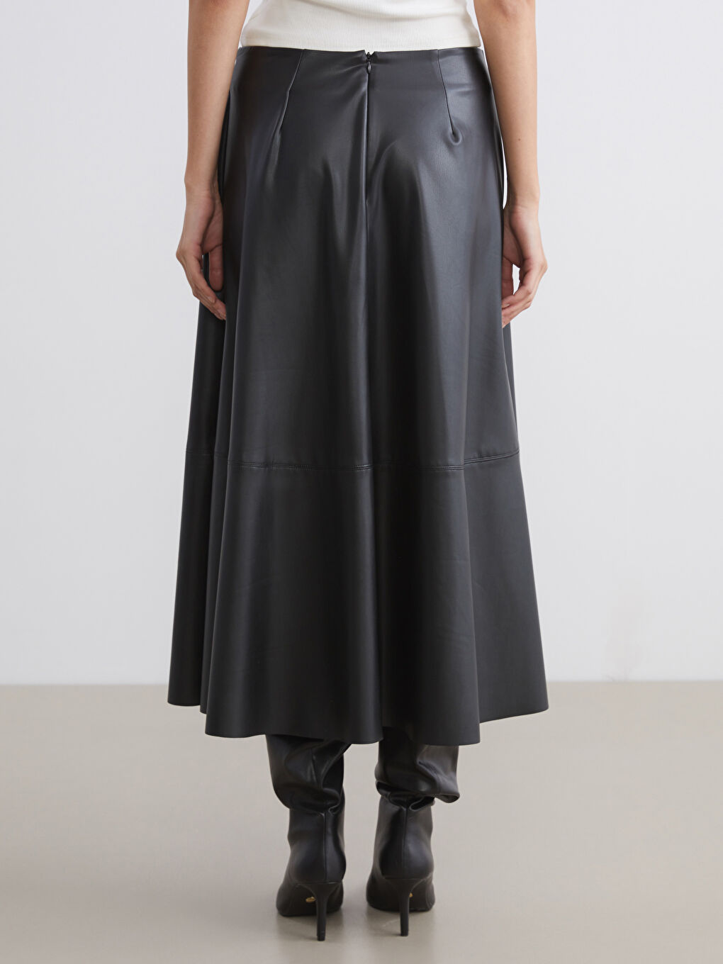 Leather Look Flared Skirt-3