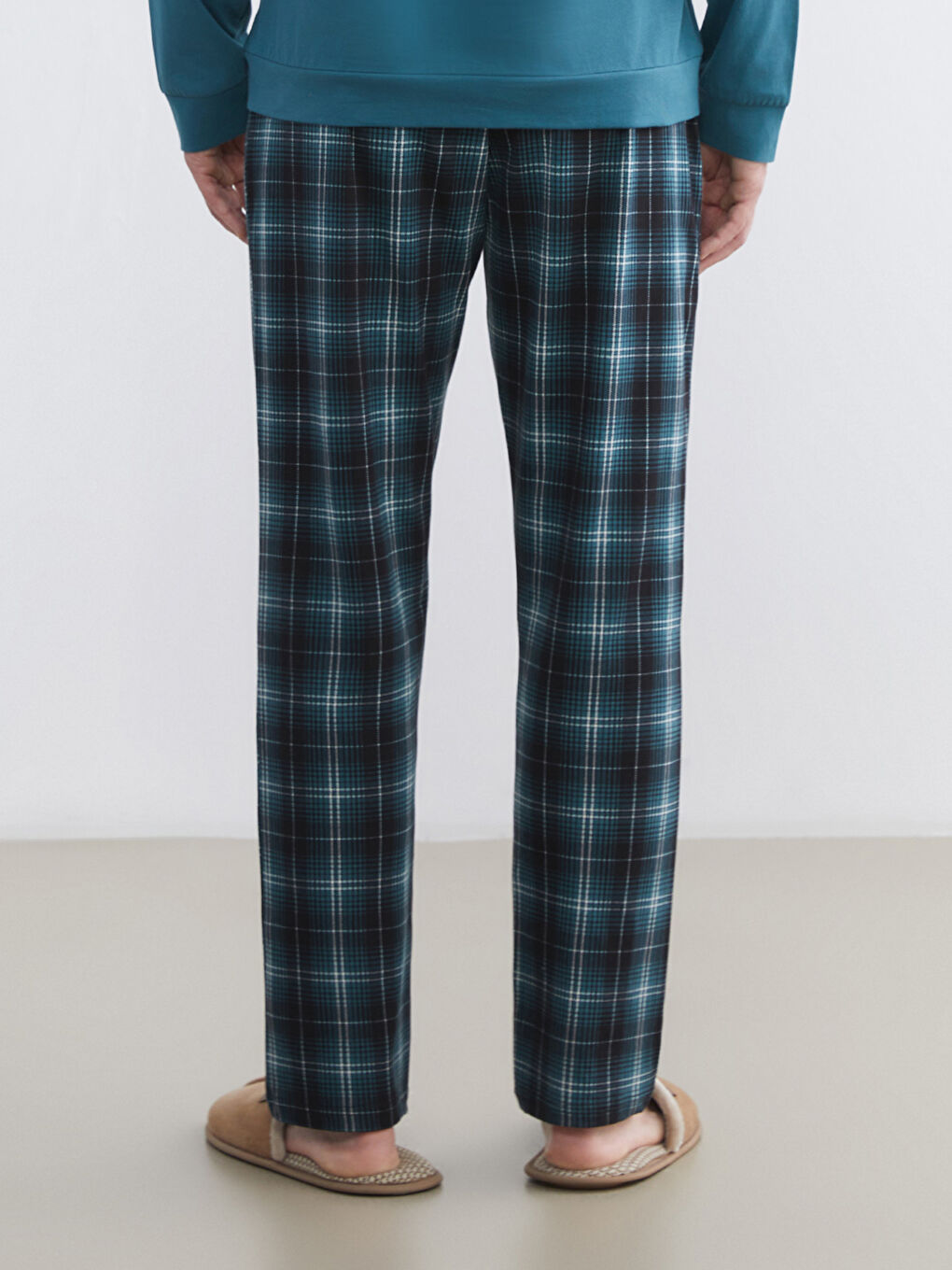 Mavi Standart Kalıp Ekose Erkek Pijama Alt-1