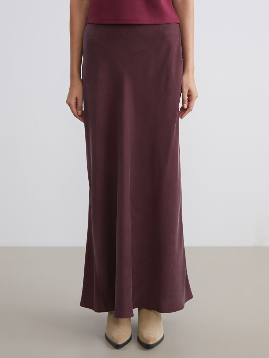 Bordo Beli Fermuarlı Kloş Etek-1