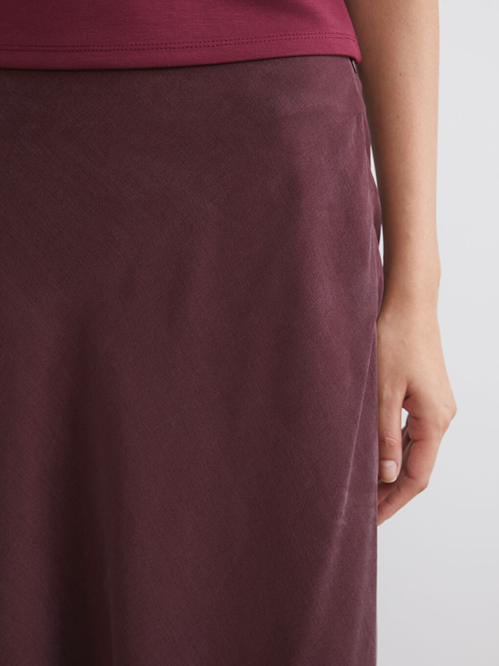 Bordo Beli Fermuarlı Kloş Etek-2