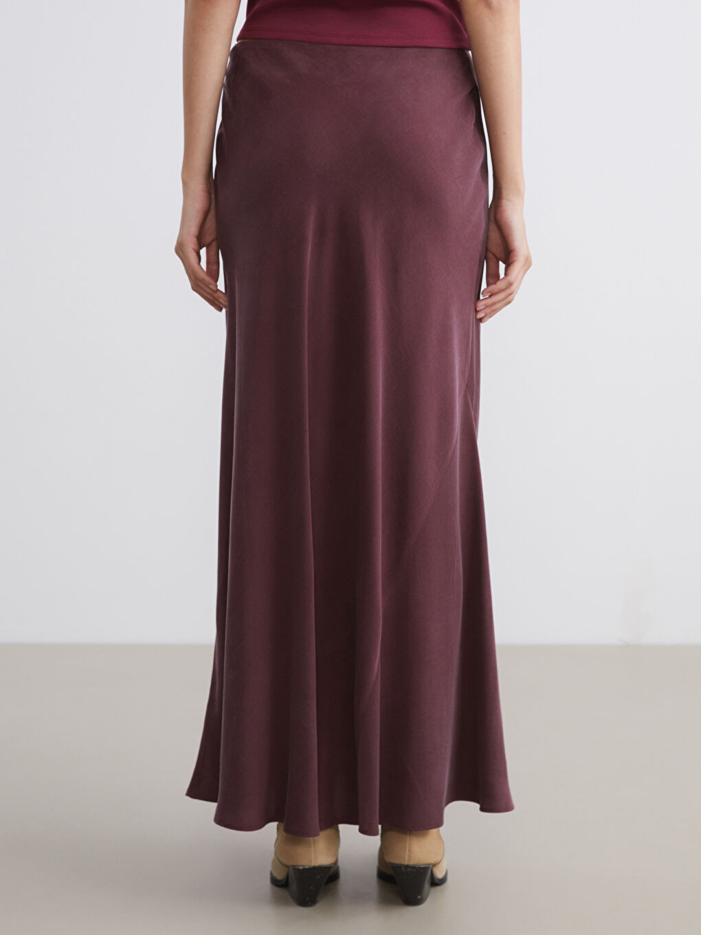 Bordo Beli Fermuarlı Kloş Etek-3