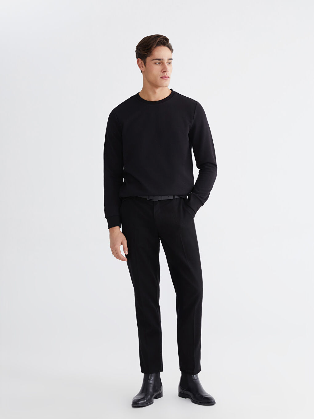 Siyah Bisiklet Yaka Erkek Sweatshirt-1