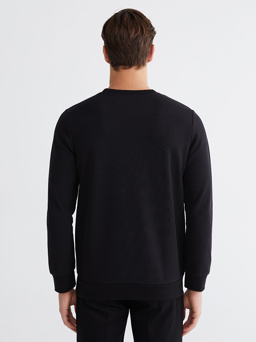 Siyah Bisiklet Yaka Erkek Sweatshirt-3