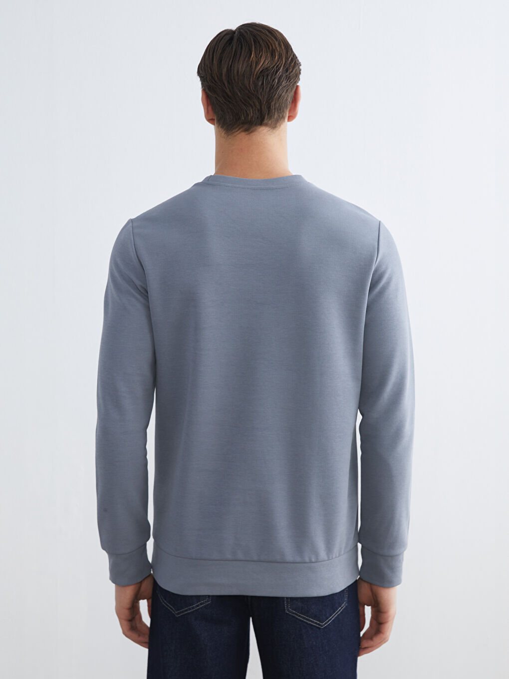 İndigo Bisiklet Yaka Erkek Sweatshirt-3