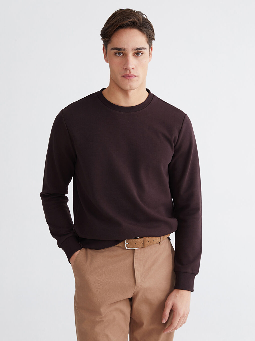 Mürdüm Bisiklet Yaka Erkek Sweatshirt