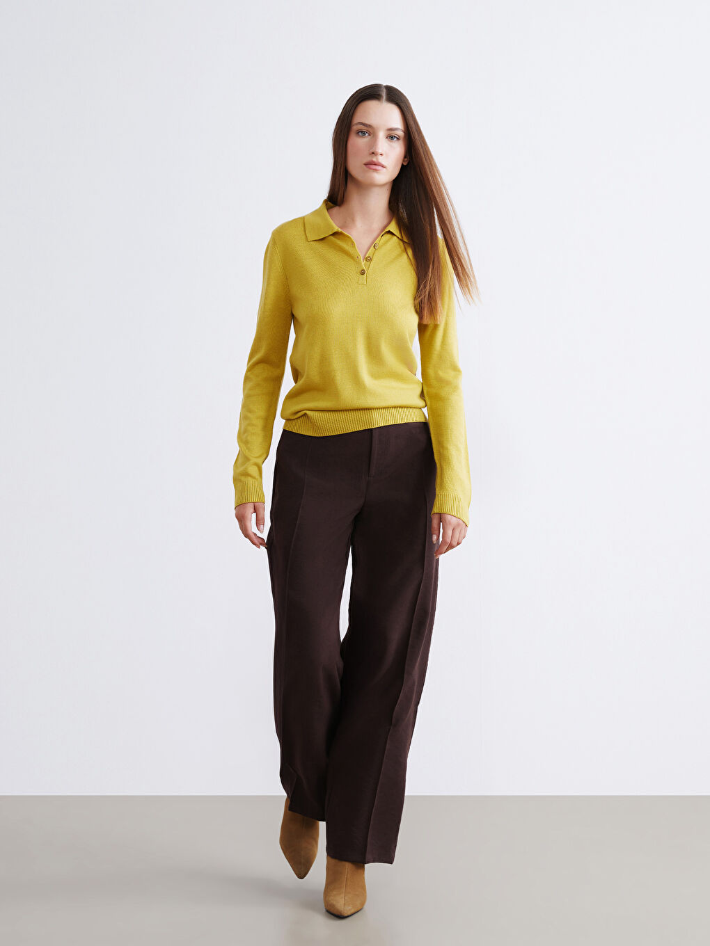 Kahverengi Standart Fit Geniş Paça Kadın Pantolon