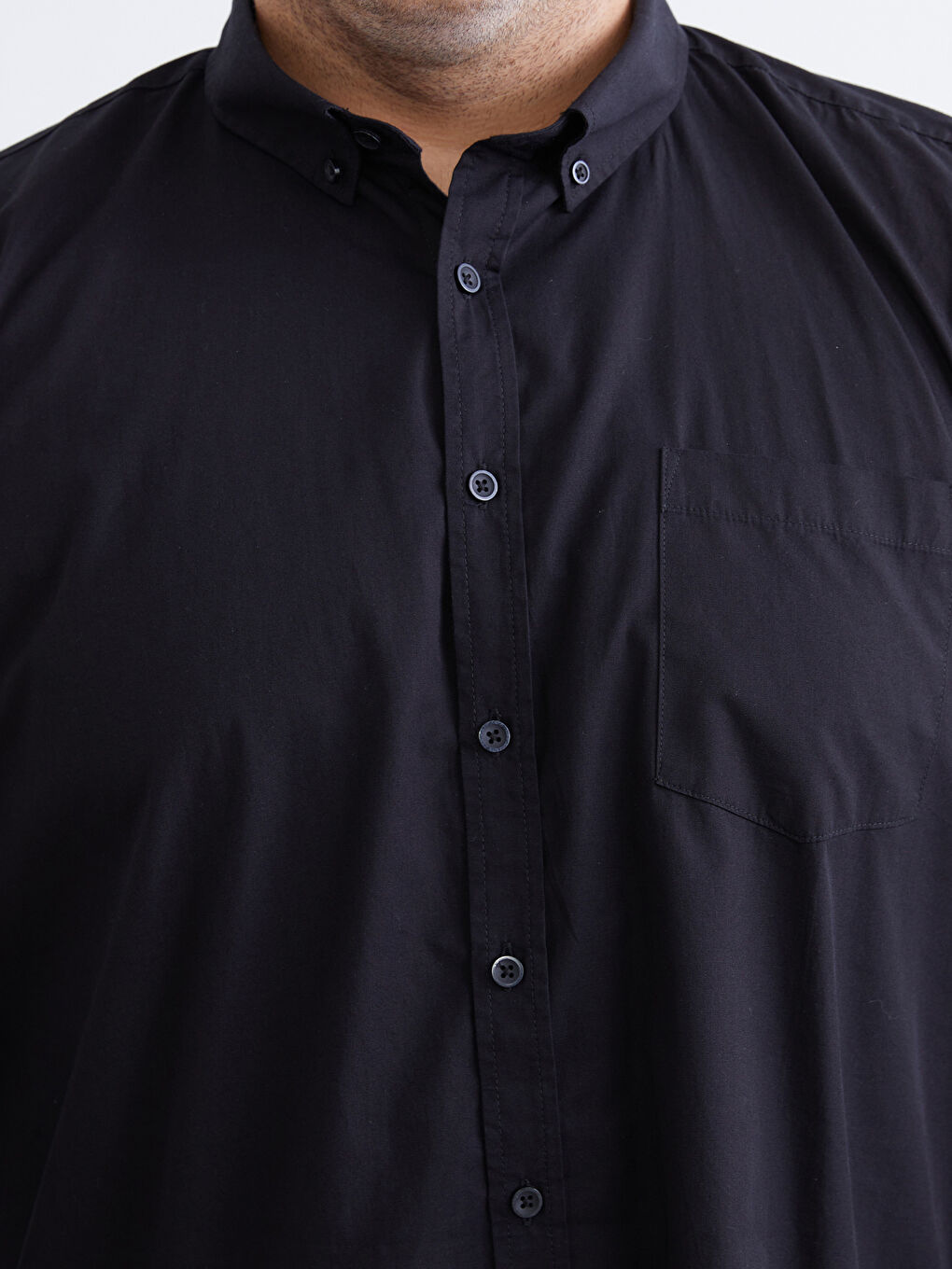 Siyah Büyük Beden Regular Fit Uzun Kollu Armürlü Erkek Gömlek-2