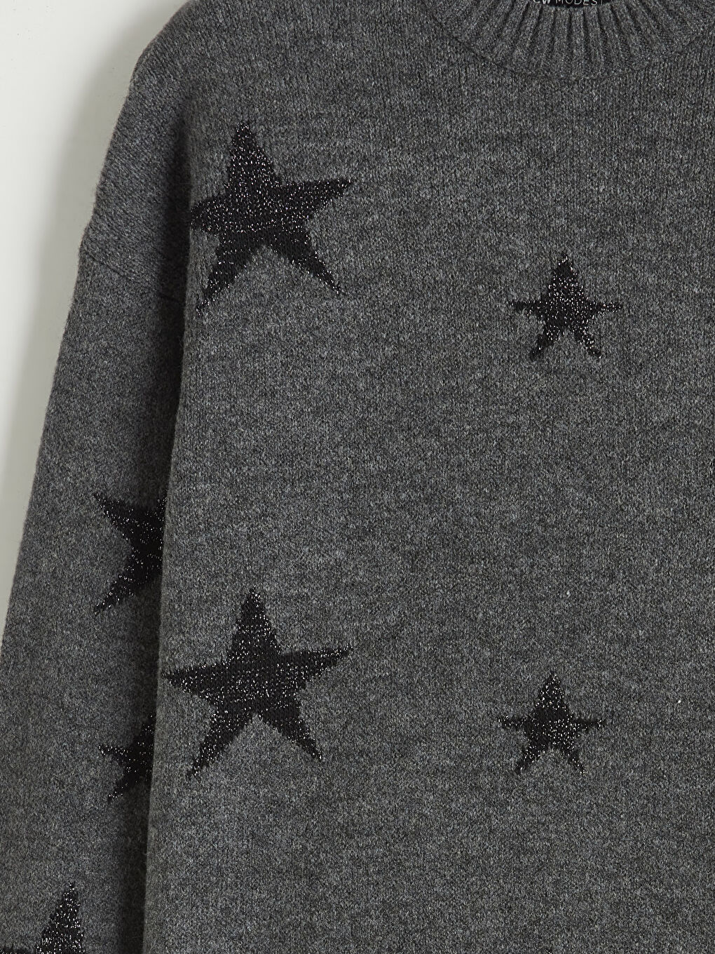 Antrasit Bisiklet Yaka Yıldız Desenli Kadın Triko Tunik-5