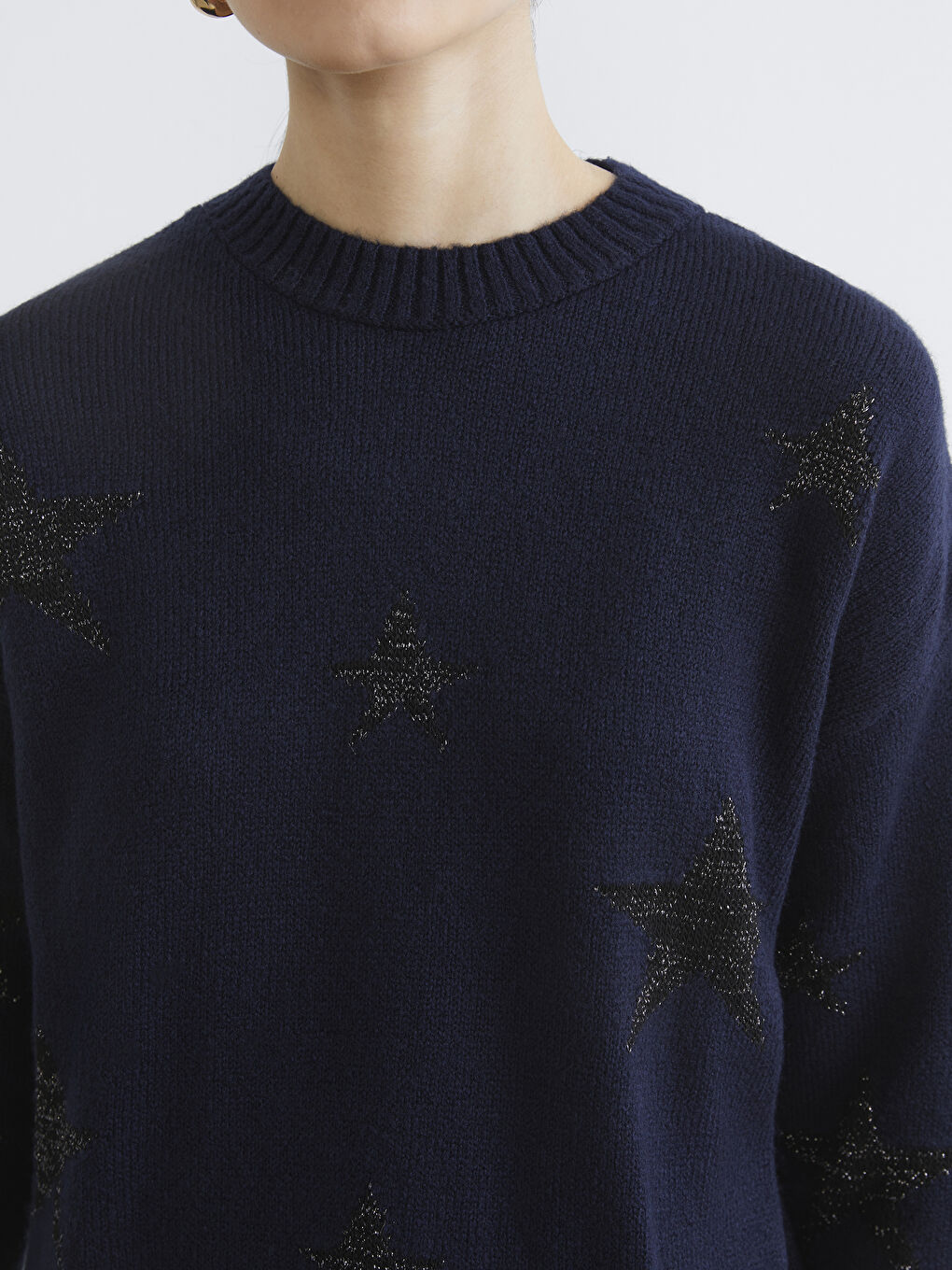 Lacivert Bisiklet Yaka Yıldız Desenli Kadın Triko Tunik-2